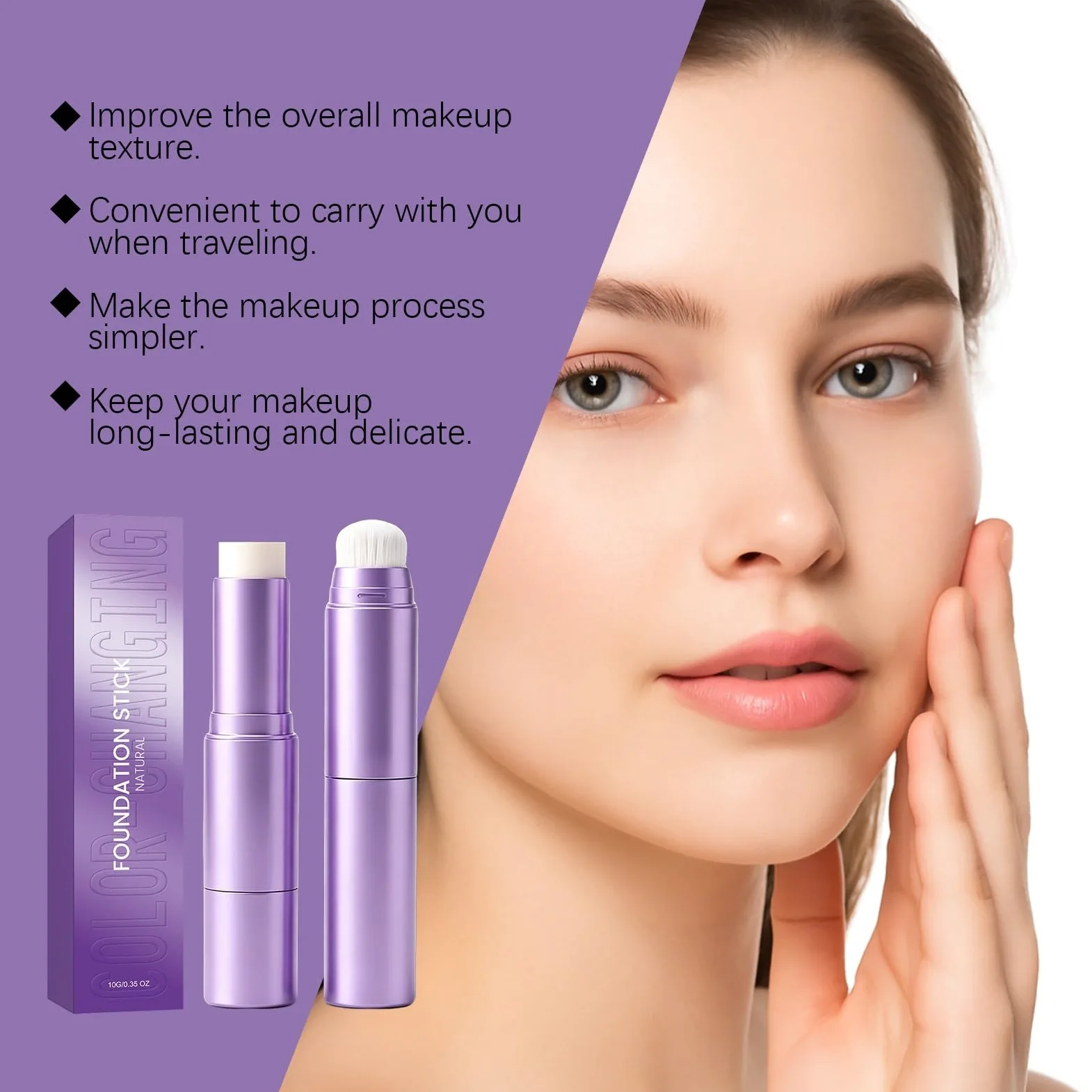Stick Korean Self-Adapting Foundation - Fondazione 2-in-1 con pennello, lunga lasting, copertura completa e effetto naturale per tutti i tipi di pelle (naturale)