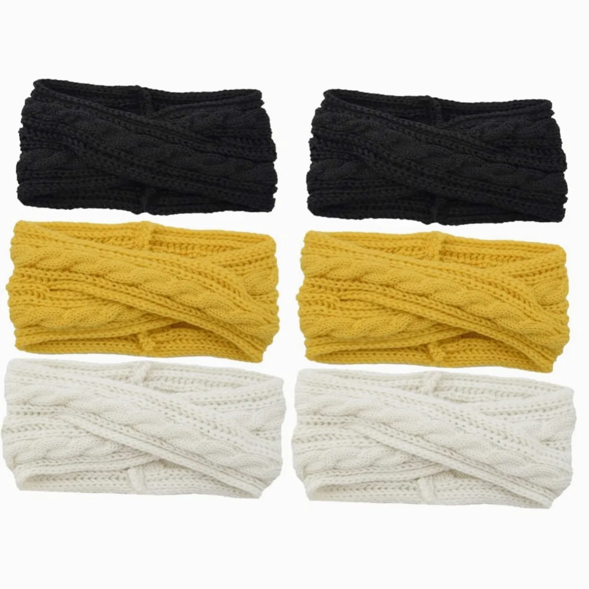 FRCOLOR 6pezzi Fasce Per Lana Tricotata Di Cerchietti Incrociati Nero Bianco e Giallo Per Donne Accessori Versatili Per Acconciature e Benessere Per Trucco e Spa