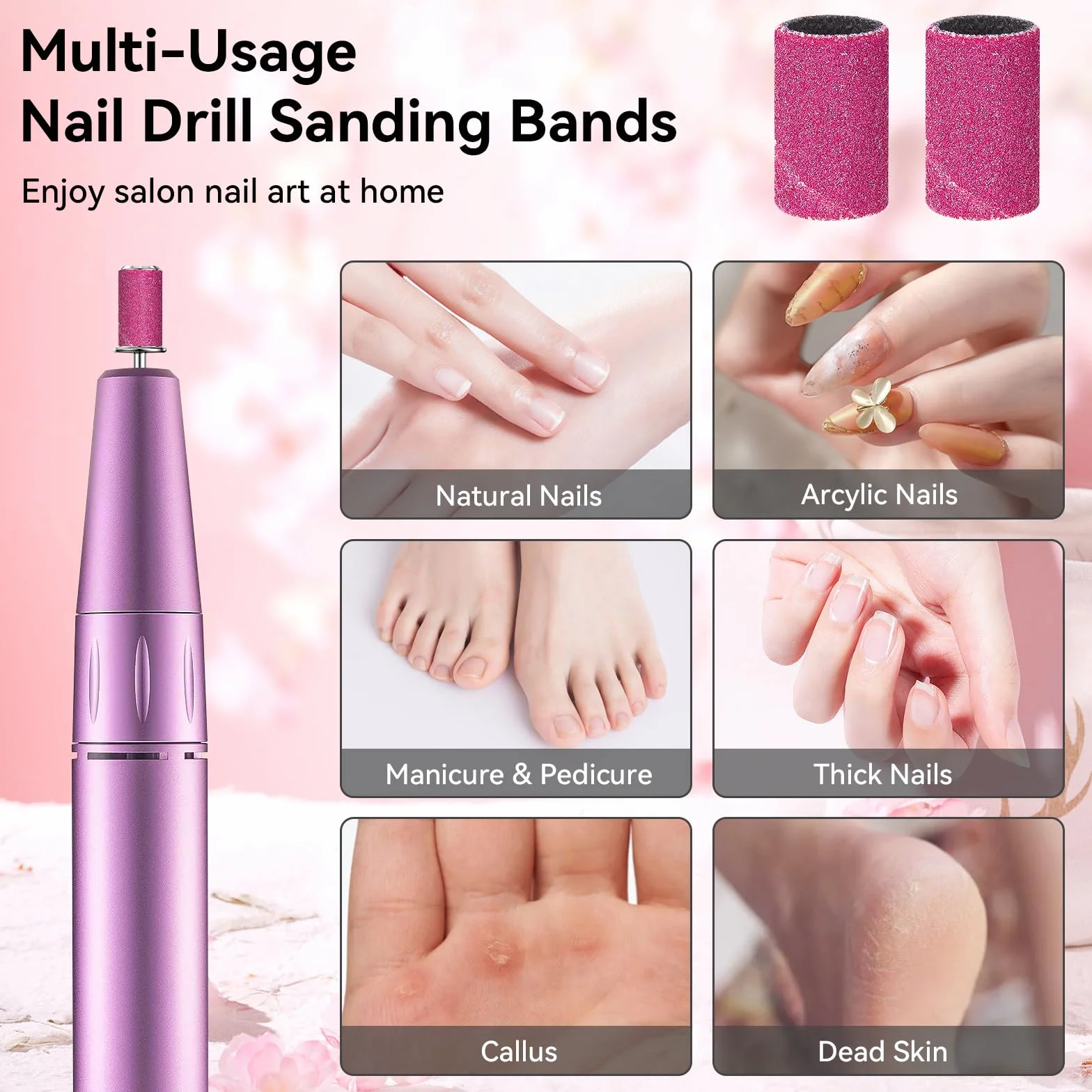 100 Pezzi Nastri Abrasivi Manicure, 180# Levigatura Bande, Bande Abrasive con Punte per Fresa Unghie per Pedicure del Manicure del Trivello del Unghie Macchina, Rosa