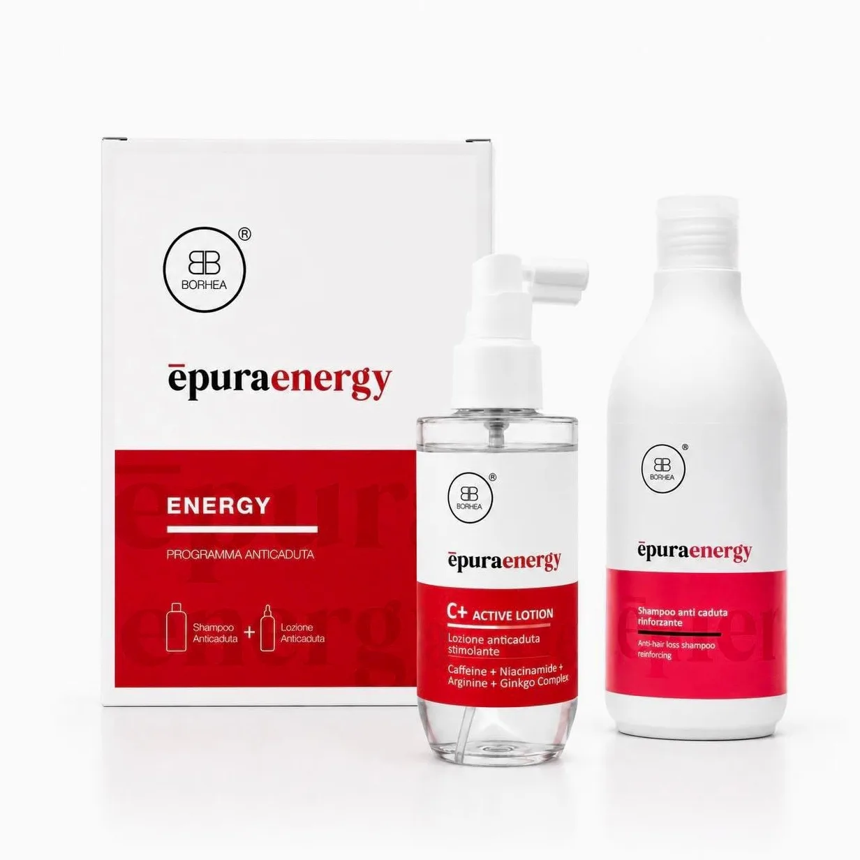 ÉPURA ENERGY Kit Anticaduta Capelli – Shampoo Rinforzante 250ml + Lozione C+ Active 150ml | Caffeina, Ginkgo, Cheratina, Niacinamide, Arginina | Uomo e Donna | Trattamento 2 Step Professionale