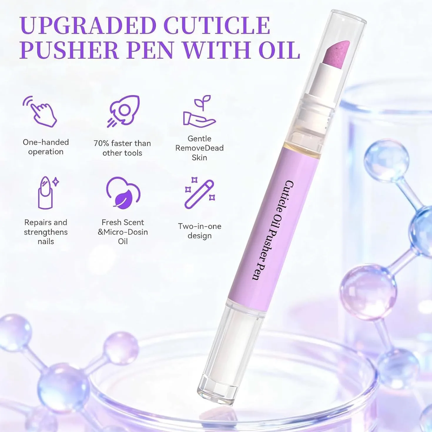 Spingicuticole 2.0, 2 in 1, penna per olio cuticole, punta in ceramica, cura per la riparazione di unghie secche, peeling delicato e cura del letto ungueale (8 pezzi)