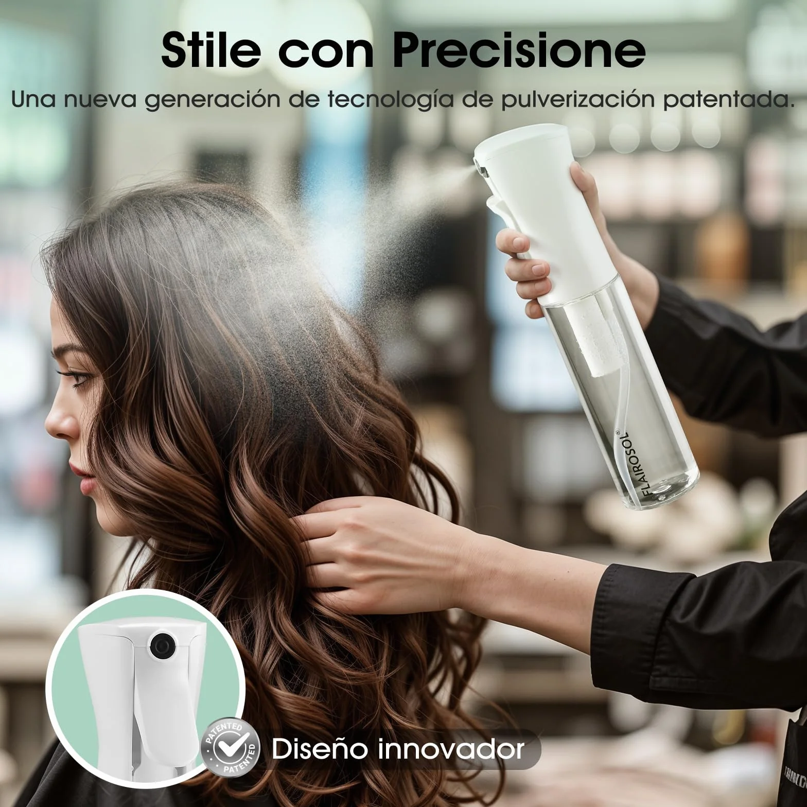 FLAIROSOL Flacone Spray Nebulizzatore per Capelli Ricci 300ml, Spruzzino Acqua Continua Fine Ricaricabile