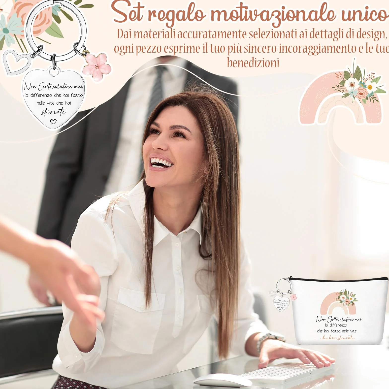 Xuniea Regalo per Maestra Fine Anno, Trousse da Trucco Arcobaleno con Portachiavi Motivazionale, Idee per Insegnante, Collega o Amica, Regalo Laurea, Compleanno, Dimissioni Giorno degli Insegnanti