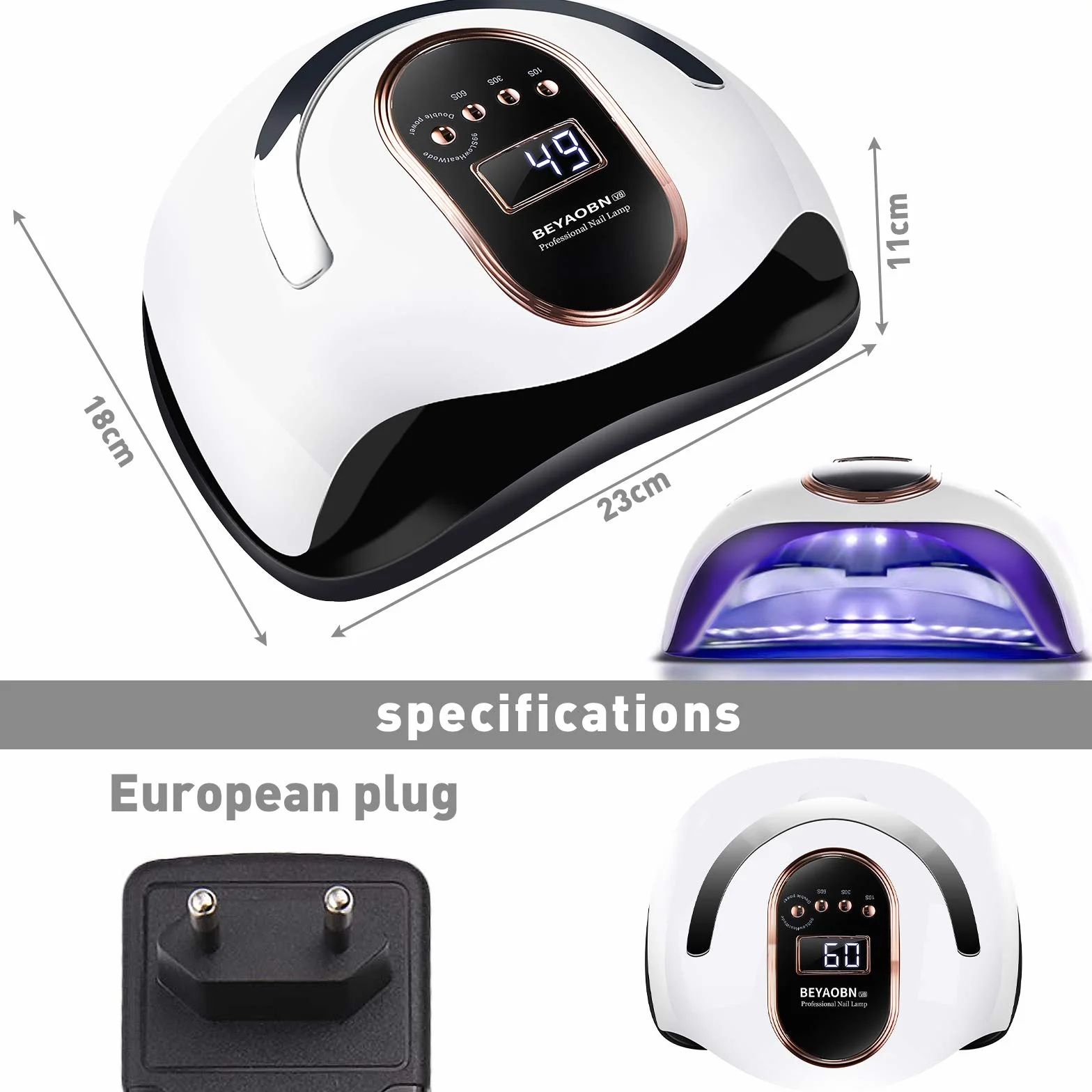 Lampada UV LED Unghie 168W Professionale 4 Timer Display LED Sensore Automatico