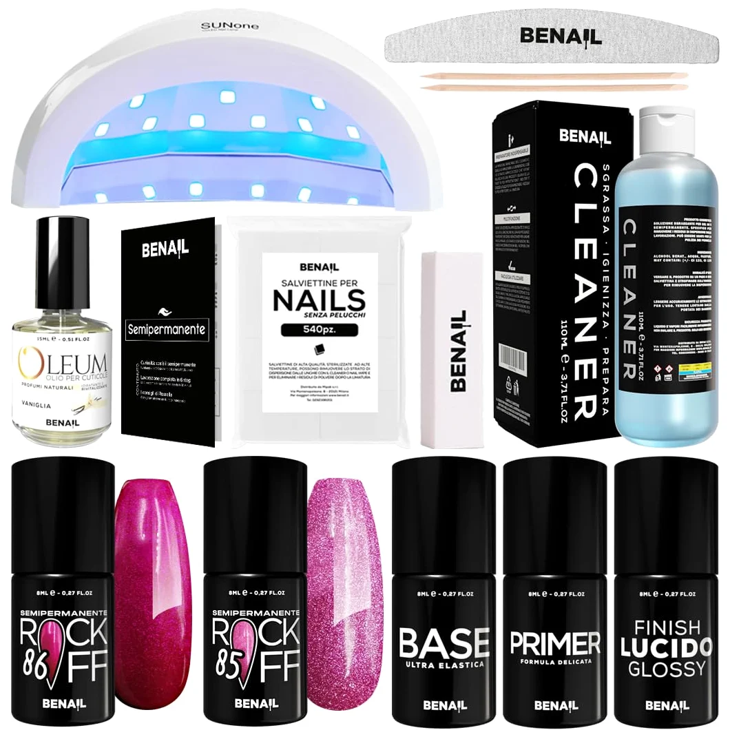 Kit Semipermanente Unghie Professionale, Kit Ricostruzione Unghie Gel Completo, Lampada Uv Led 48w, Smalto Unghie Primer, Base & Top Coat Semipermanente (Glitterati)
