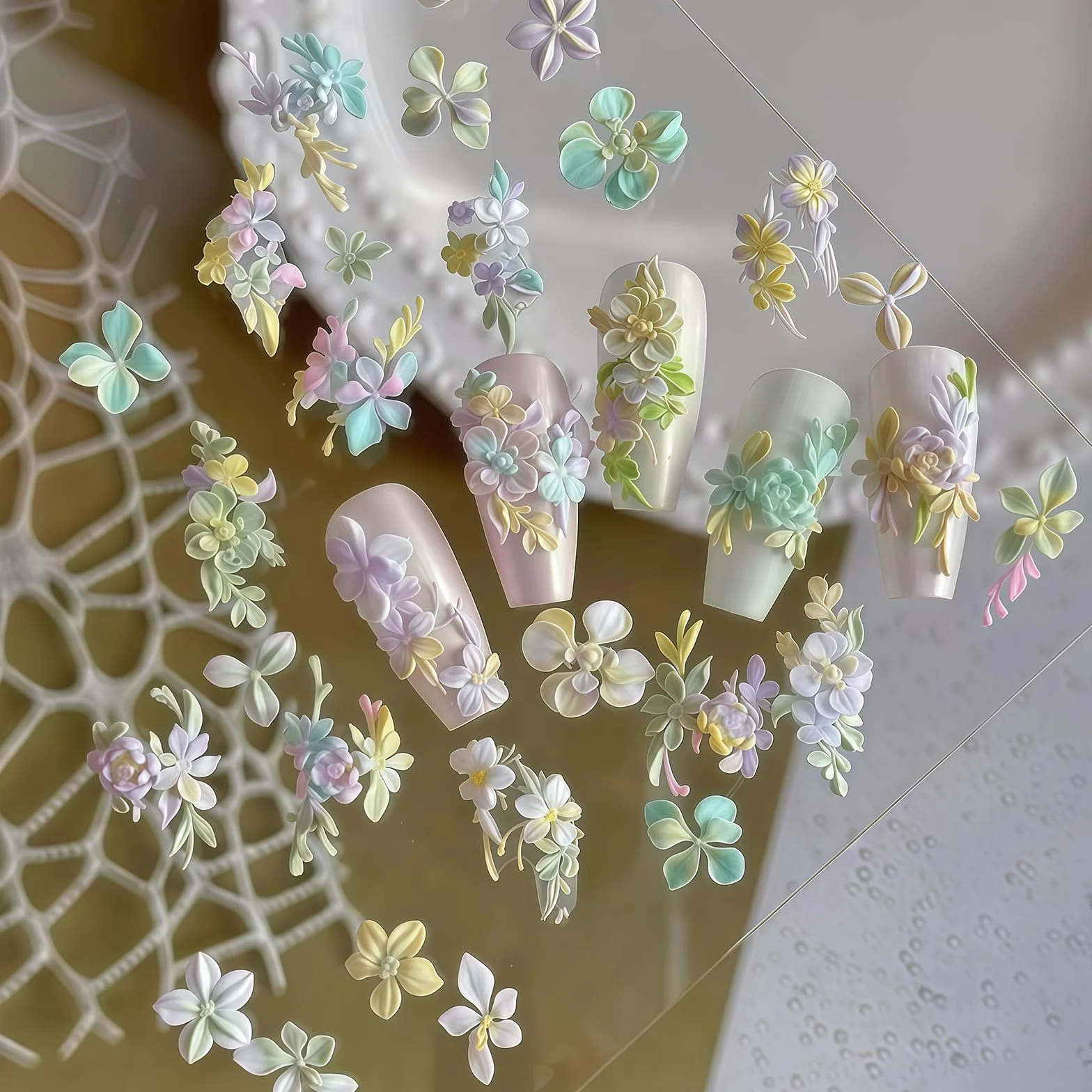 Forme per Unghie 3D Fiori in Silicone Strumenti per Unghie Fiori Primavera Gel Nail Art Charms in Resina per Decorazioni Unghie Accessori per Design Unghie