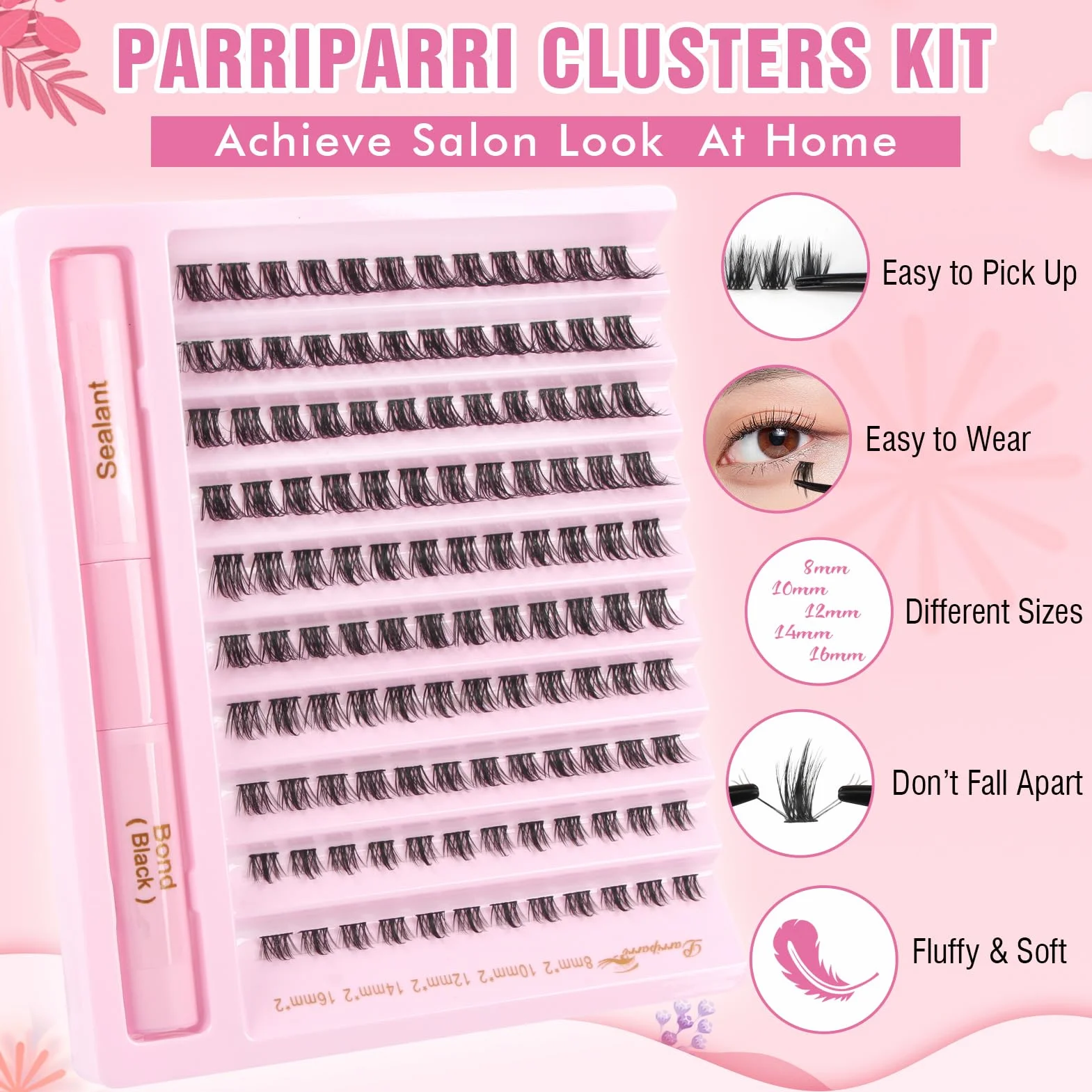 Parriparri Ciglia Finte Kit con Colla Naturali Ciuffetti Bond e Seal Morbide Extension Ciglia