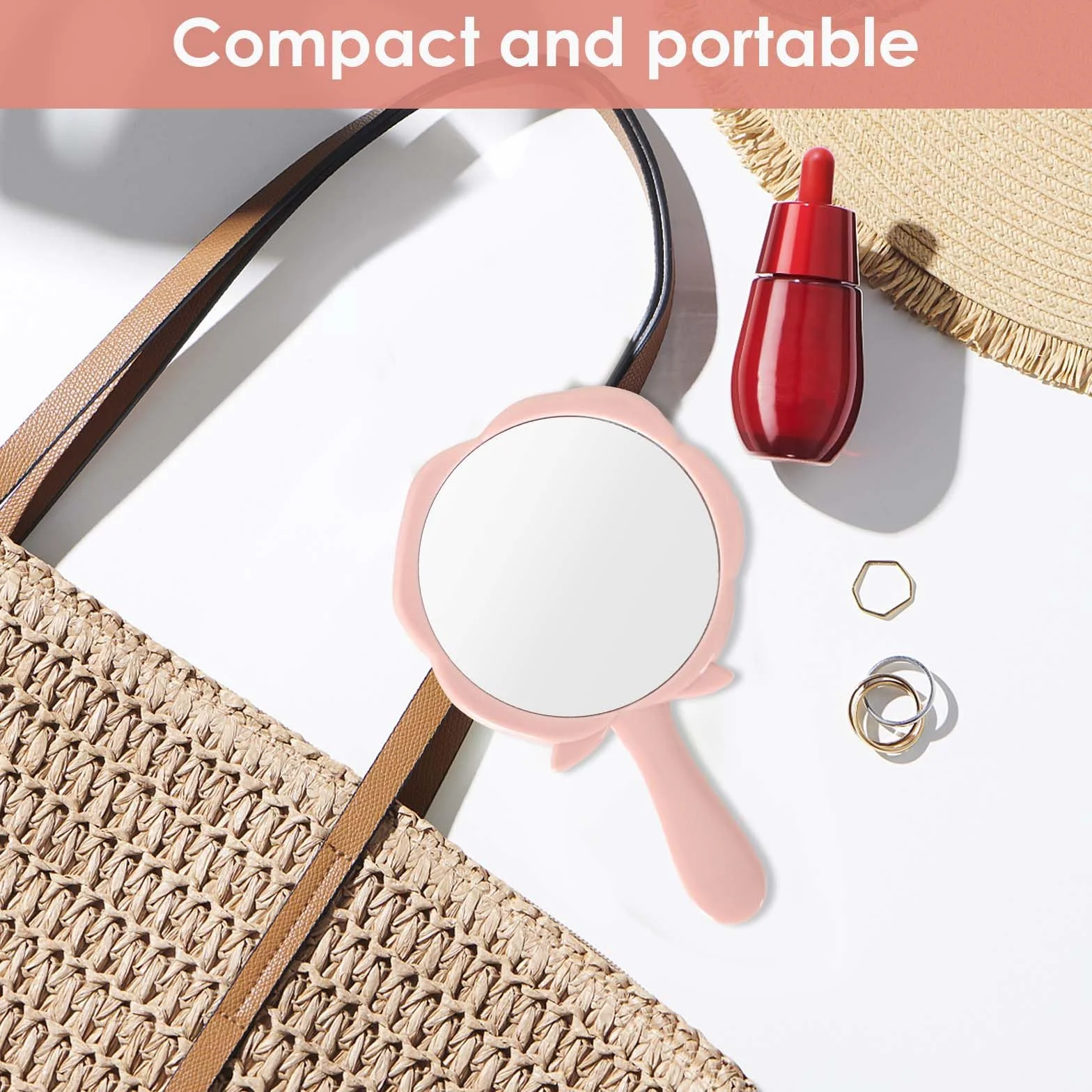 Specchio Portatile a Forma di Rosa, Specchio da Tavolo con Manico, Specchio da Viaggio per Casa e Viaggi, Rosa