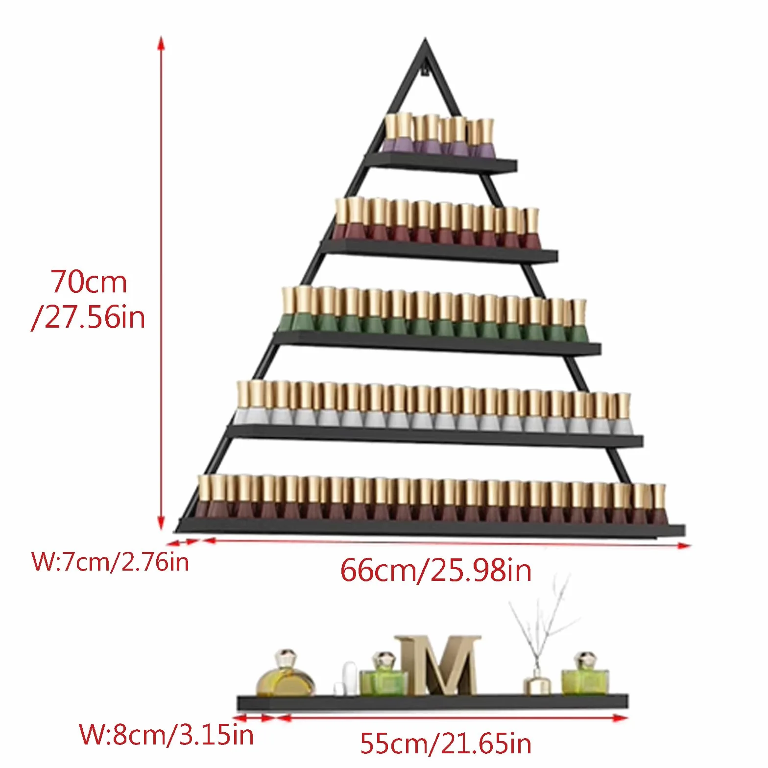 Bianca,6 Piece Set, Scaffale da Parete in Metallo per Smalto per Unghie Scaffale per Vetrine per Oli Essenziali, Staffa Triangolare da 6/10 Pezzi Scaffali per Organizer per Profumi