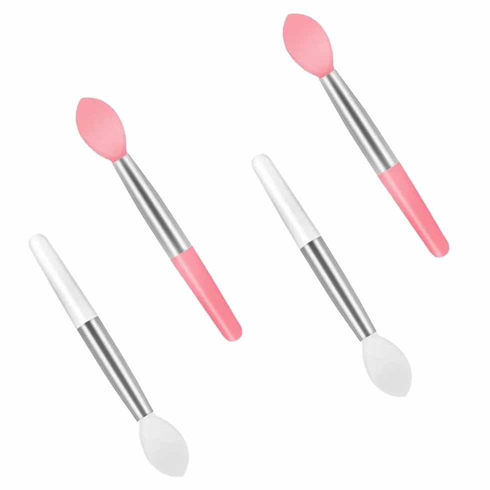 Pennello per labbra in silicone, 4 pezzi applicatore per rossetto, pennello per trucco in silicone, mini pennello per trucco, bastoncini portatili per lucidalabbra in polvere, bianco
