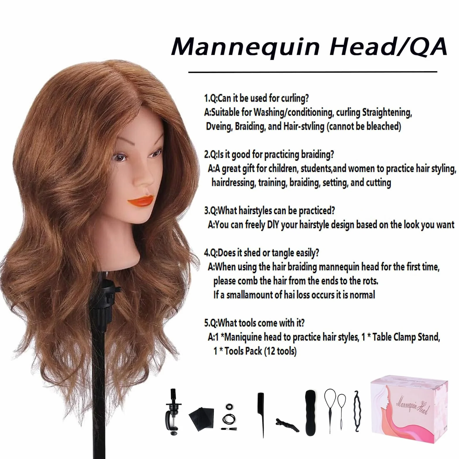 TopDirect 18" Testina Parrucchiere Manichino Cosmetologia Formazione Pratica Capelli con Morsetto