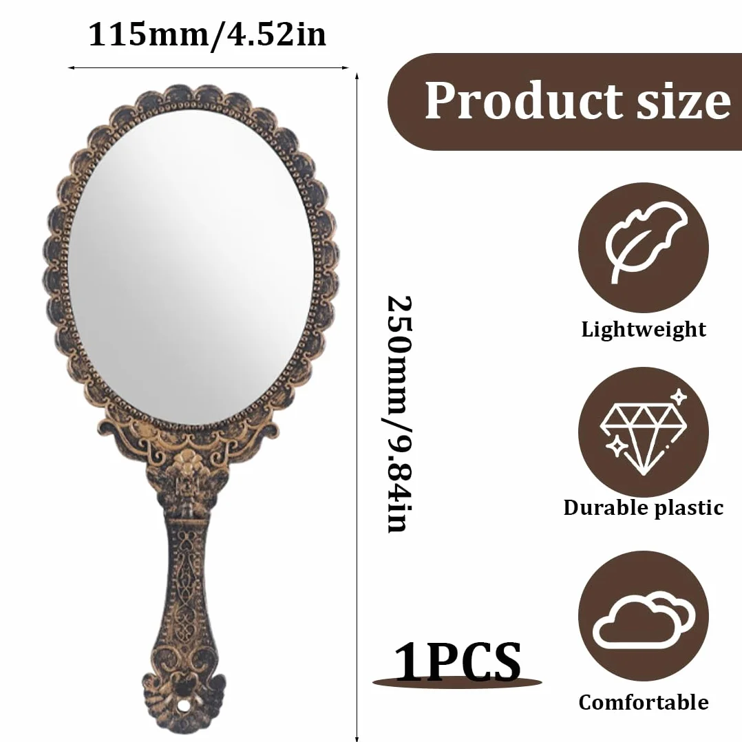 Specchio Portatile Vintage con Manico 11,5 x 25 cm per Parrucchiere Barbiere