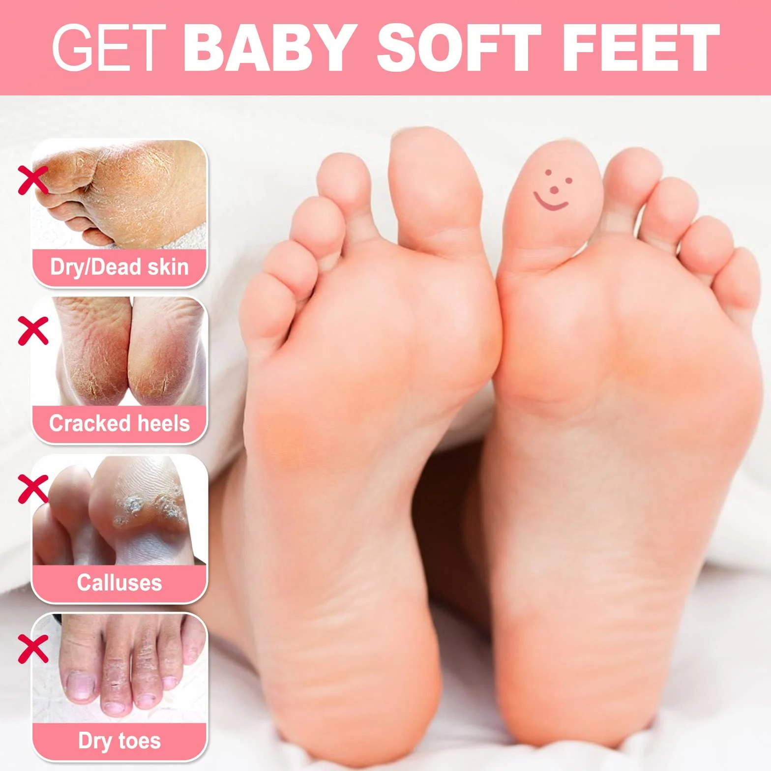 Maschera Esfoliante Piedi, 3 paia JVR Acido Lattico Maschera Peeling Piedi, riparazione tallone ruvido, rimozione della pelle morta, desquamazione di calli (Rosa)