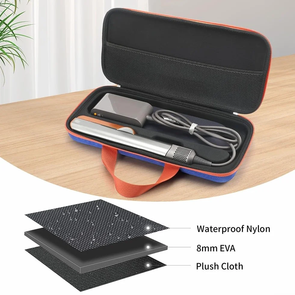 Custodia rigida protettiva per Dyson Airstrait HT01, antiurto, impermeabile, borsa da viaggio con tasca in rete per accessori per piastra per capelli, Blu, Compatto