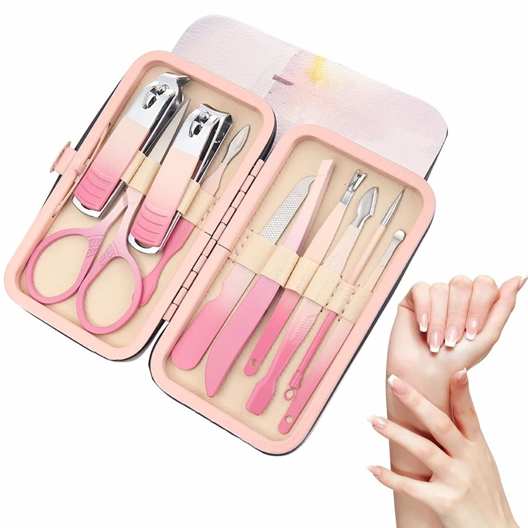 Tagliaunghie Set Professionale, 10 Pezzi kit unghie, set manicure, set unghie, kit manicur, Grooming Kit Strumenti per Manicure, Grooming con Bella Box (rosa)