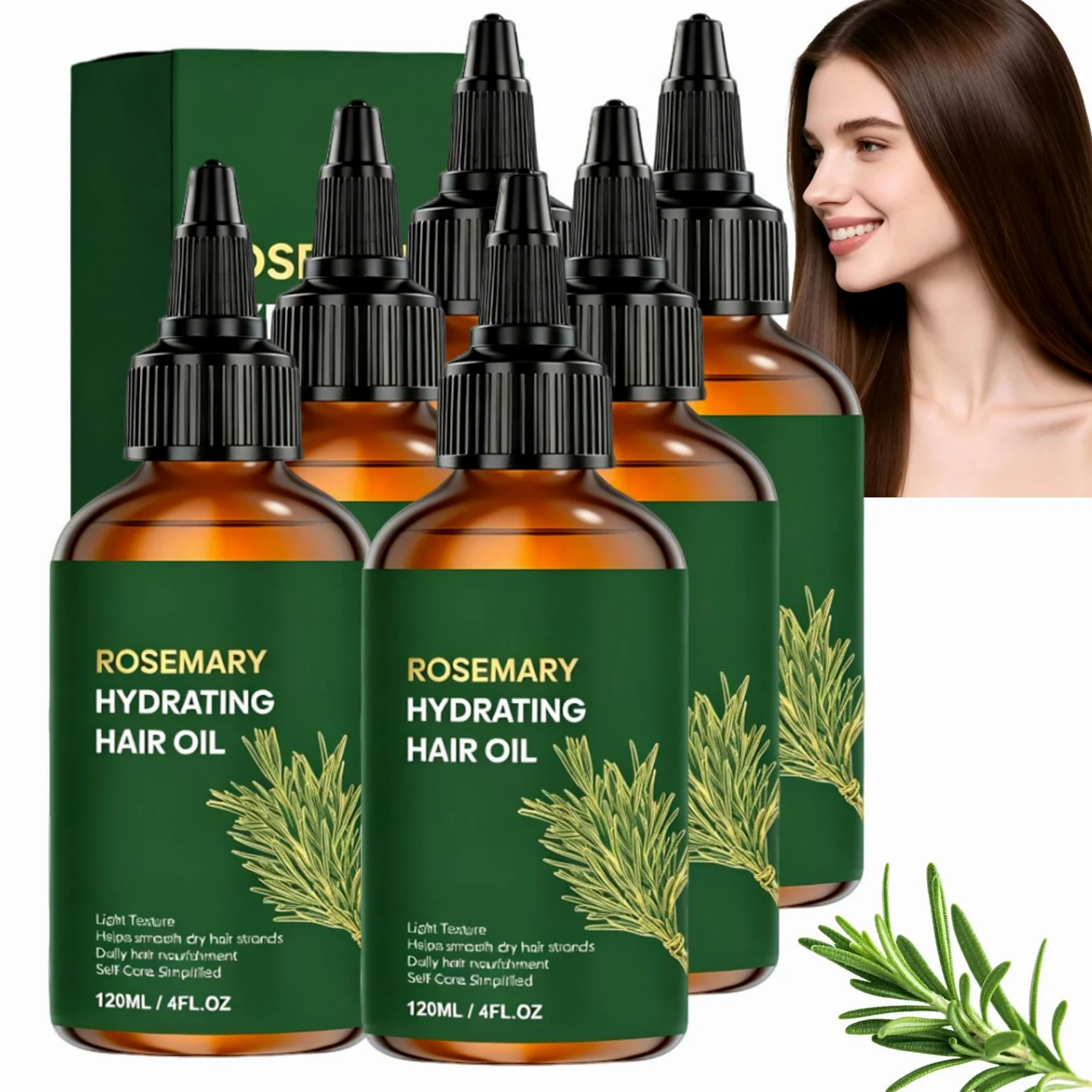 Olio per capelli multiuso al rosmarino, formula leggera non grassa, nutrimento notturno, formula sicura per tutti i tipi di capelli, cura di sé semplificata (6pcs)