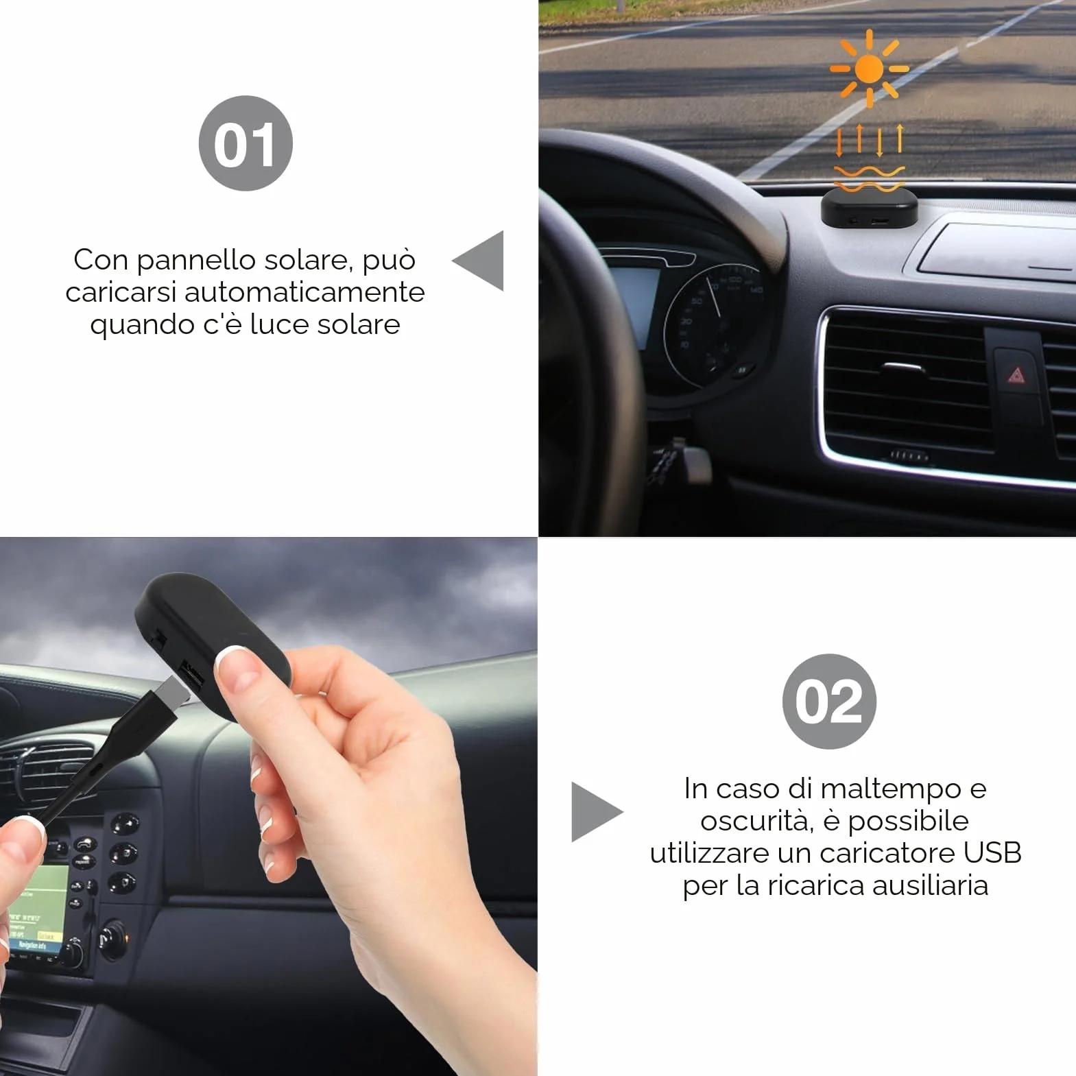 Antifurto Luci LED Segnalazione Flash Lampeggiante Solar Power Simulato Allarme Per Auto USB Rosso