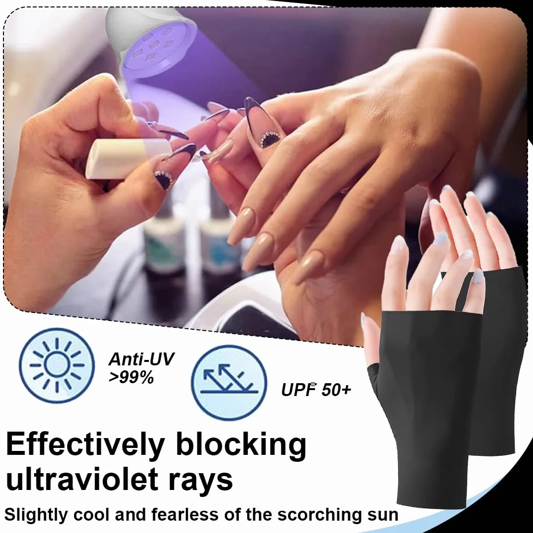 Guanti U V per Unghie in Gel, Anti UV, UPF200+, Guanti per Manicure, Guanti senza Dita Anti UV, per Manicure, Asciugatrice, Cura della Pelle delle Unghie, Fingerless, per la Casa, Outdoor (Nero)