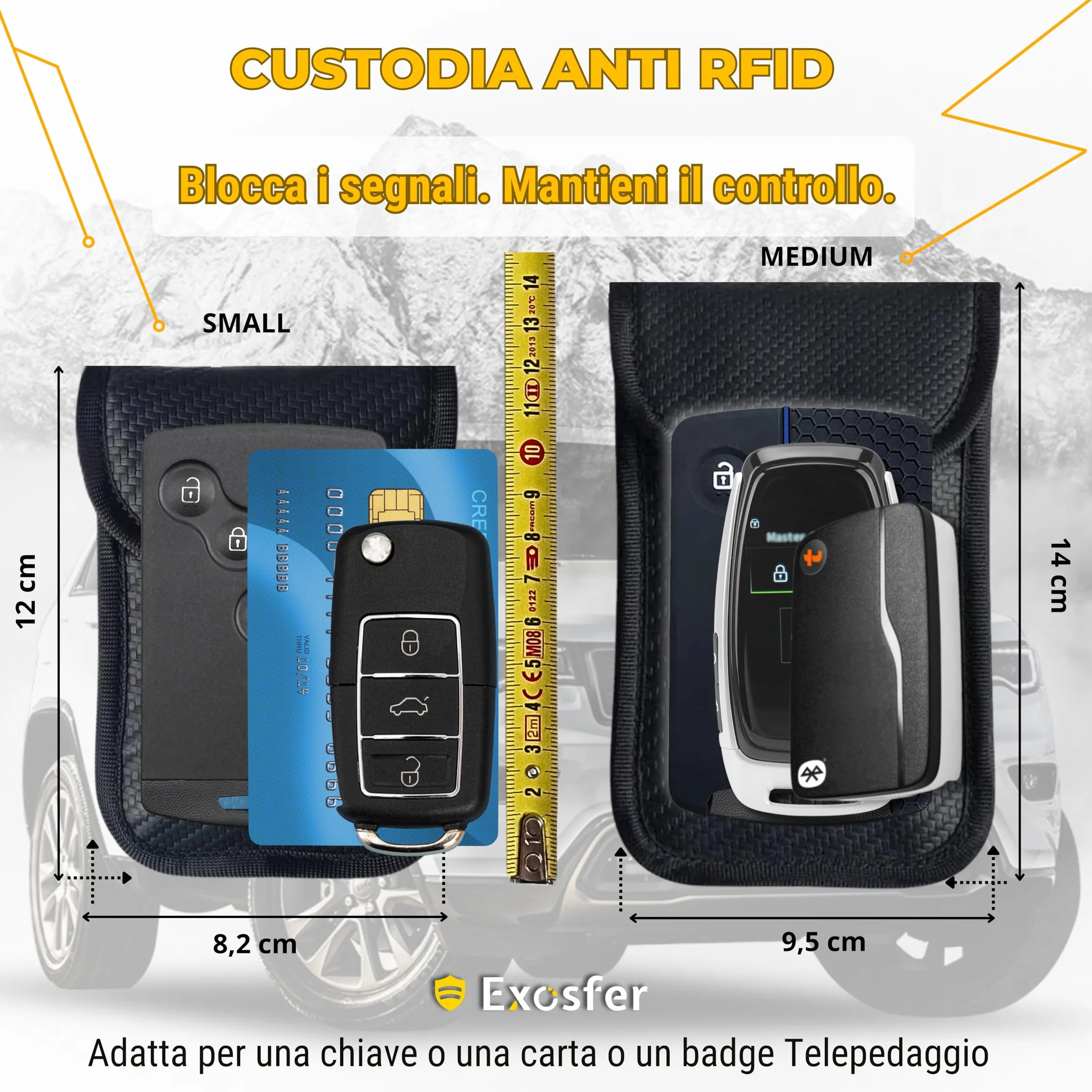 Custodia Anti RFID per Chiave Auto Keyless con Portachiavi, Gabbia di Faraday Antifurto Blocco Segnale Anti Relay Attack
