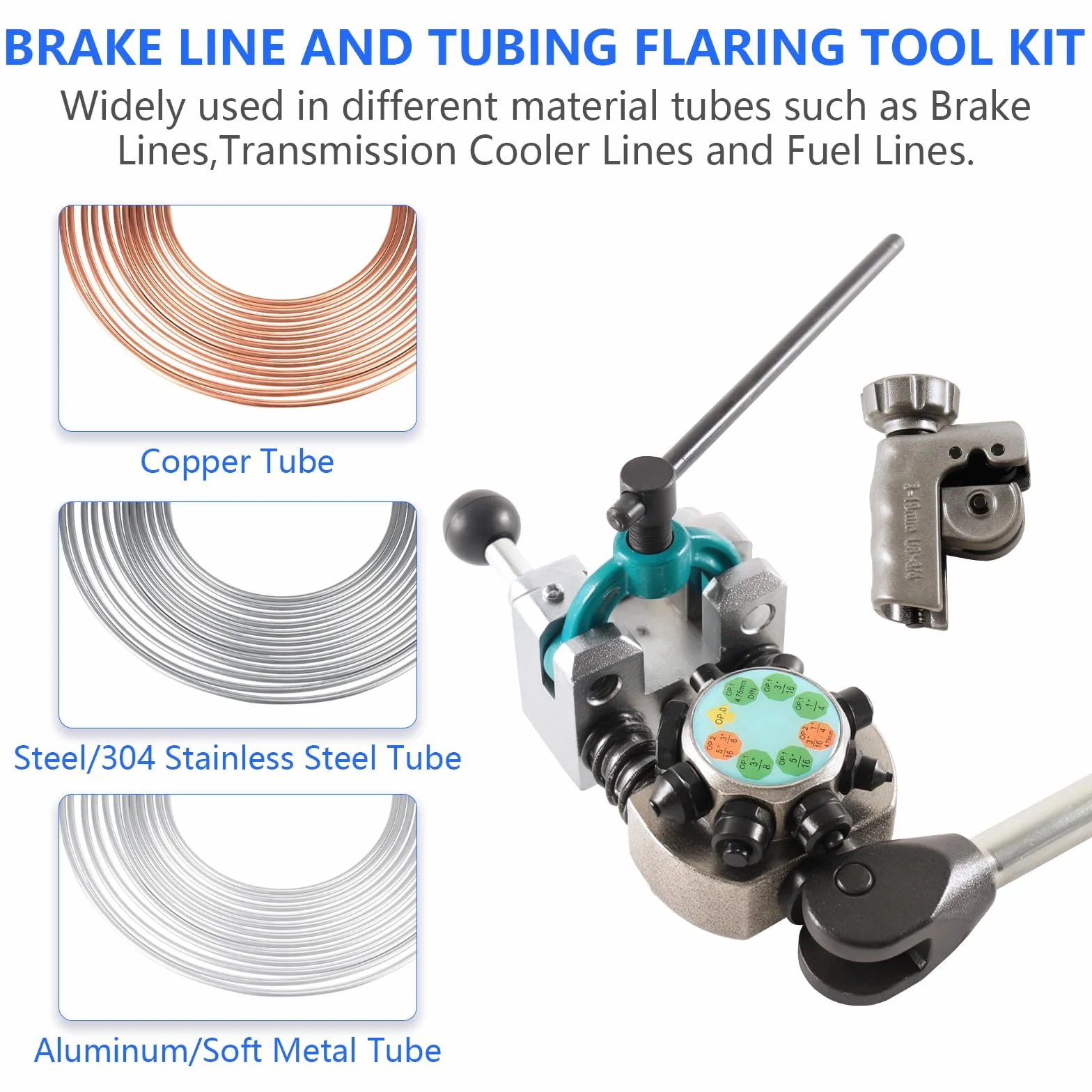 Kit Svasatura Tubi Freno Professionale, Utensile per Svasare 3/16"-4,75 mm, 45° Singole Doppie e a Bolle