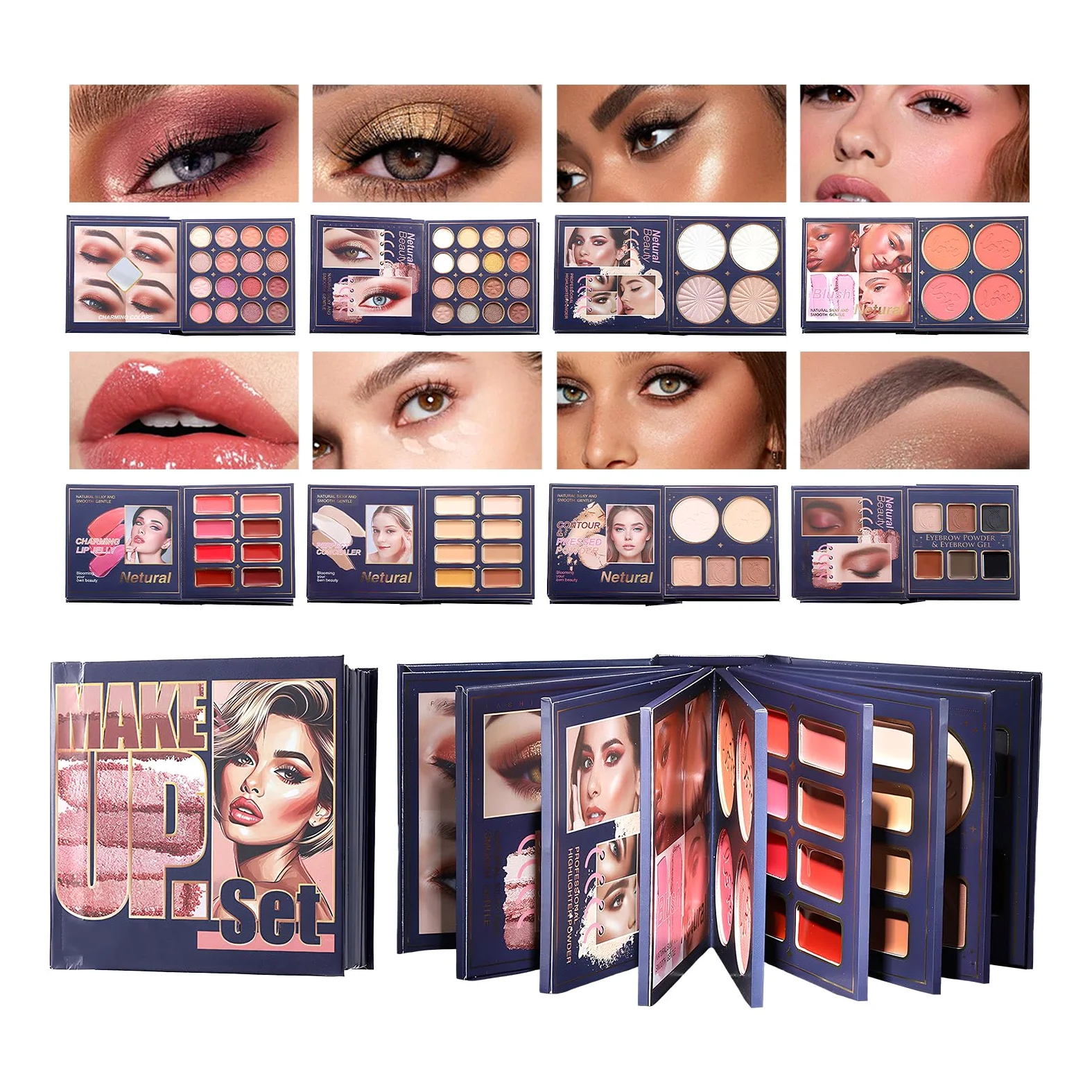 Trucco a Libro Fard Correttore Sfumabile | Trucco in Polvere per Blush e Occhi Ideale per Viso Occhi Labbra Compleanno Feste San Matrimonio Appuntamenti Viaggio e