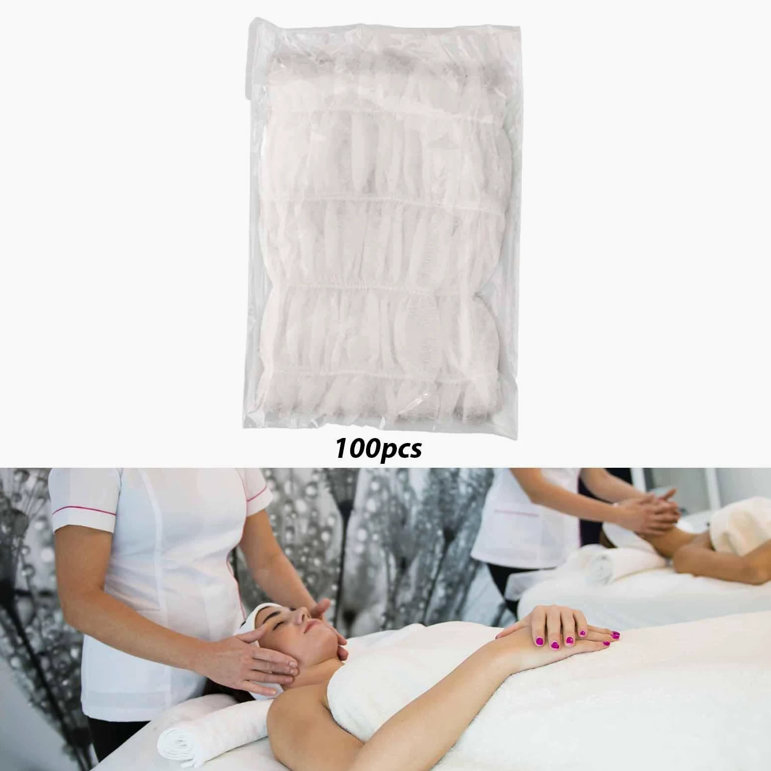 Oshhni 100 fasce per capelli SPA per il viso, fasce per capelli SPA per il trucco, elastiche multiuso per, per per saloni di bellezza, Bianco
