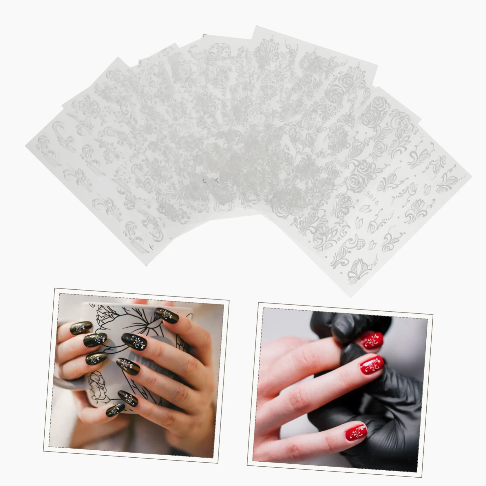 2 Set Adesivi Per Unghie Embossed Flower Nail Stickers Decorazioni Per Nail Art Set Per Feste E Speciali Sicuri E Impermeabili Facili Applicare 8 Fogli*2