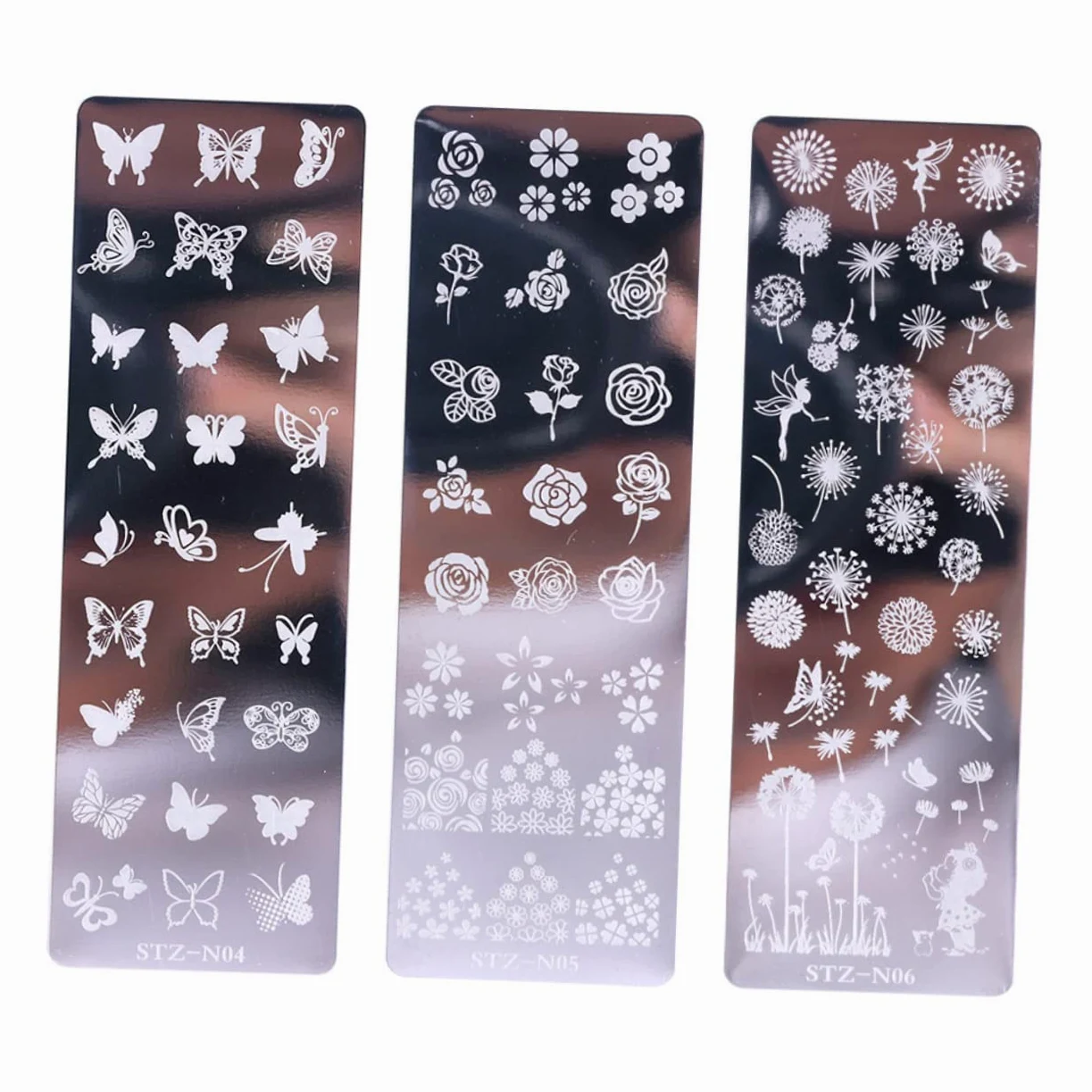 3 Set Piastre Per Stamping Unghie Inossidabile Con Floreali E Farfalle Strumenti Per Nail Art Per Design E Creativo 6 Pezzi*3
