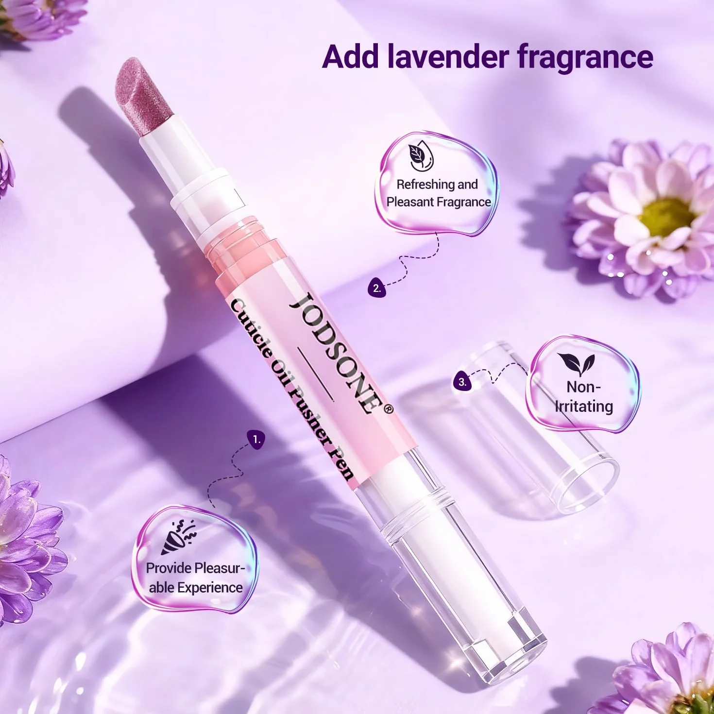 JODSONE Penna per Cuticole con Olio 2 ml, 2-in-1, Punta Inclinata 45°, Idrata, Rinforza, Lucentezza, Lavanda
