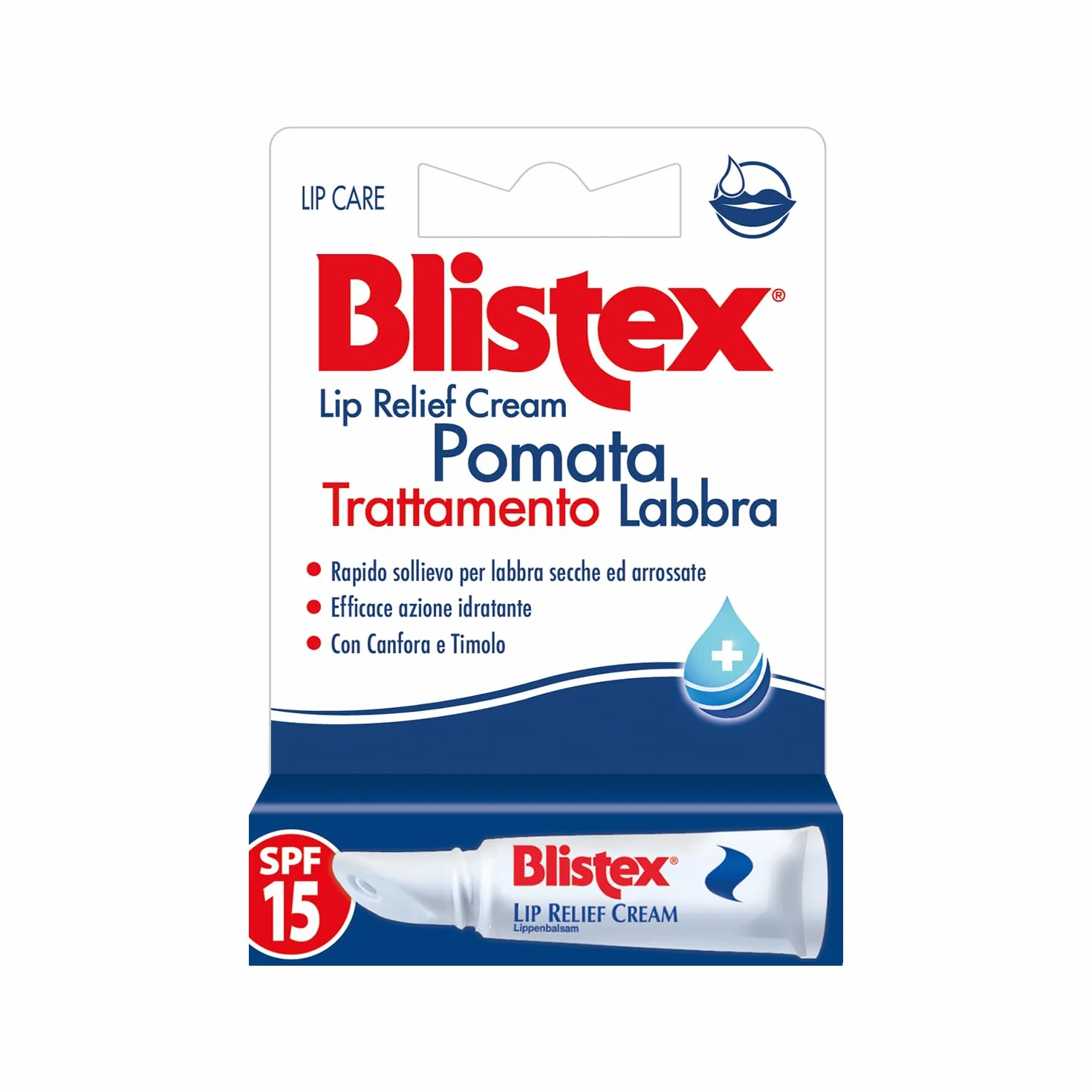 Blistex, Pomata Trattamento per Labbra, Sollievo Immediato per Labbra Secche, Screpolate ed Arrossate, Protegge ed Idrata, con Canfora e Timolo - 6 g