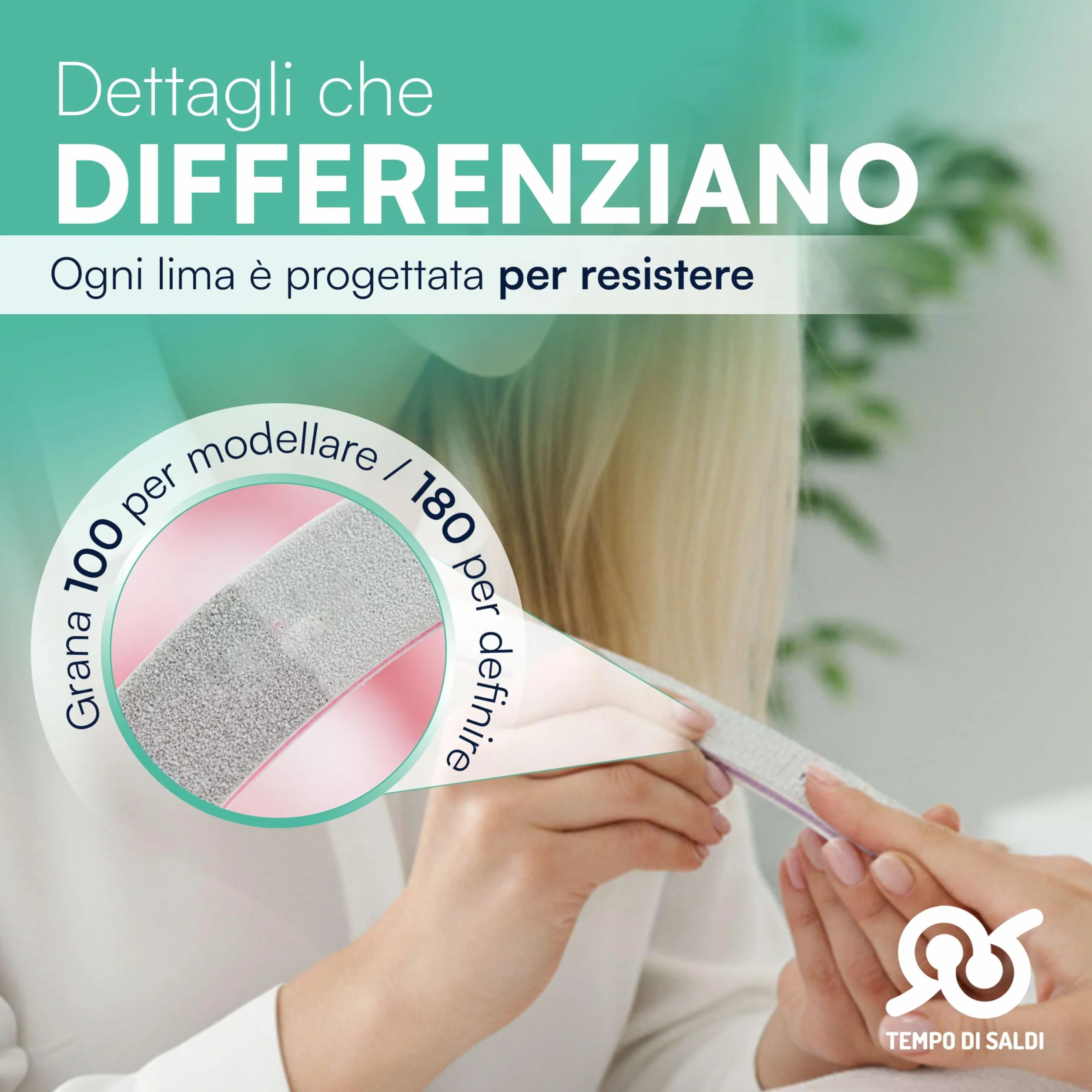 TEMPO DI SALDI Set 50 Lime per Unghie 100 180 Bilaterali a Doppia Grana, Lima per Unghie Professionale, Limetta Curva ideale per Nail Art e Set Manicure