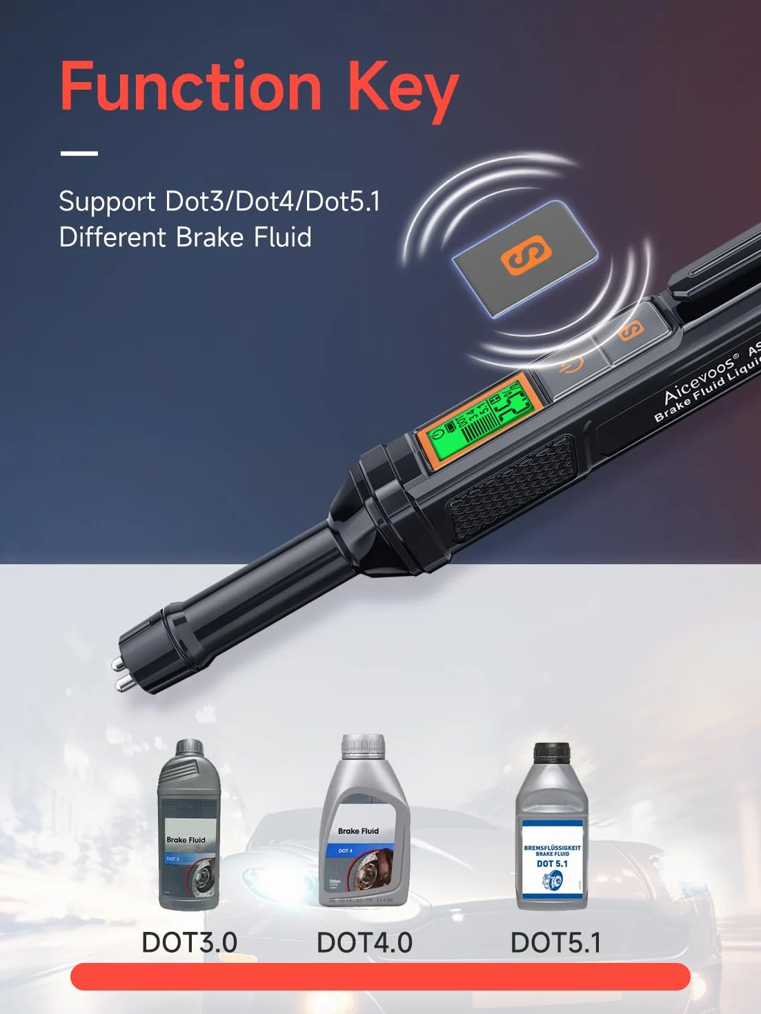 Tester Liquido Freni con Display LCD, Penna di Prova per Olio, Allarme Acustico e Visivo, DOT3 DOT4 DOT5