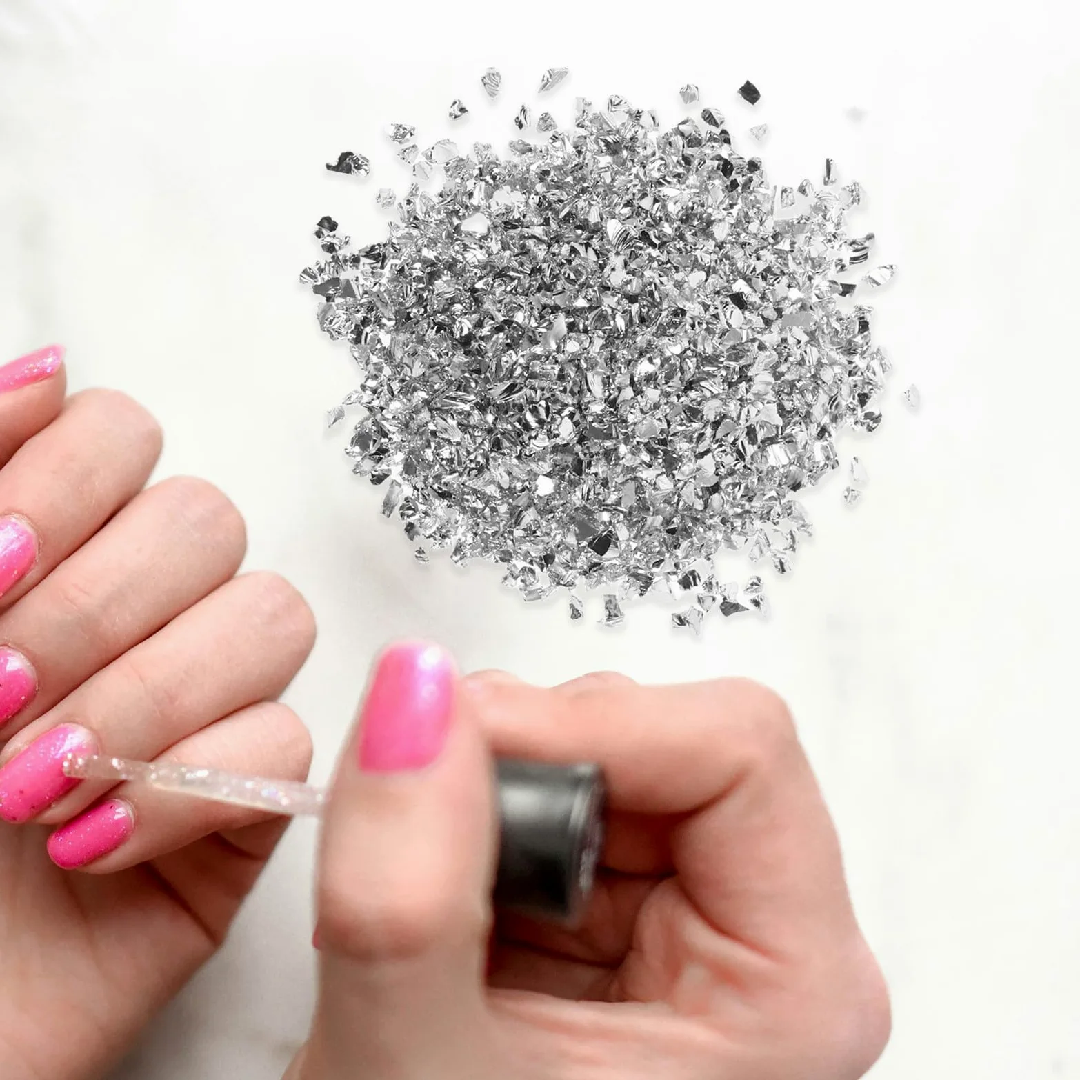 Cabilock Brillantini Unghie Effetto Alta Lucentezza Scaglie di Vetro Metallico Argento 200g Leggero per Pittura e Artigianato Nail Art Accessori
