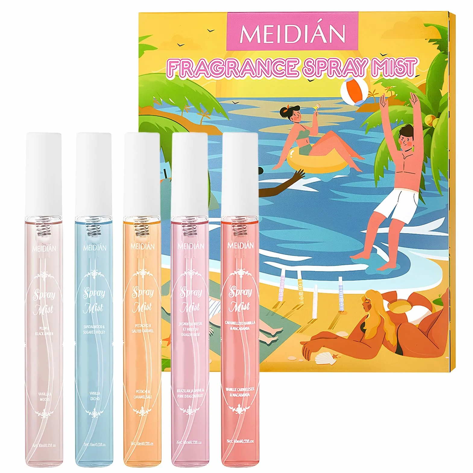 Set di Acqua Profumata per capelli e corpo, mini profumi, Acqua Corpo Profumata donna, fragranza a lunga durata per viaggi e vacanze, regalo per donna 5 x 10ml