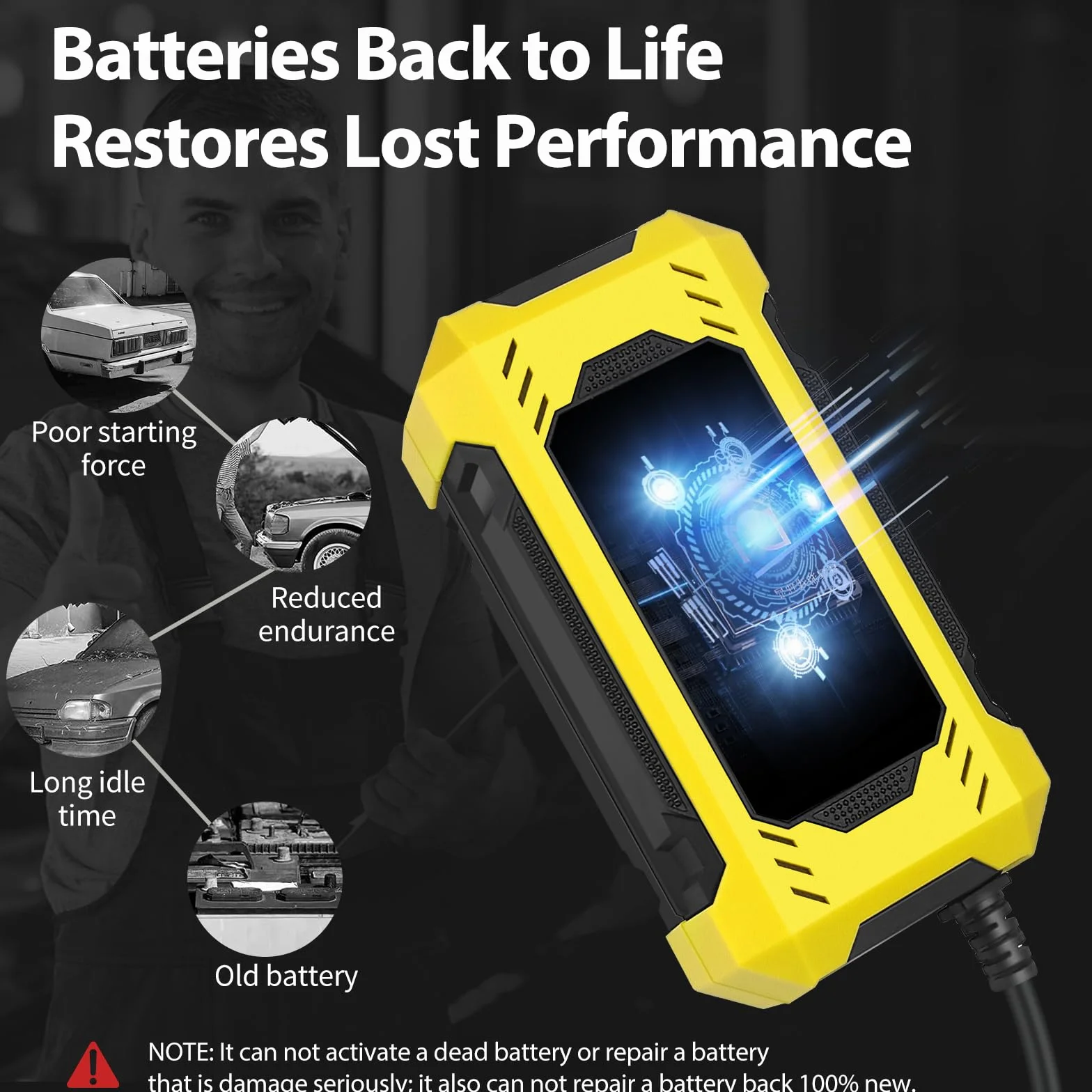 Carica Batteria per Auto 12V 6A Caricabatterie Intelligente con Schermo LCD Touch Screen Rilevamento Automatico Riparazione Manutenzione