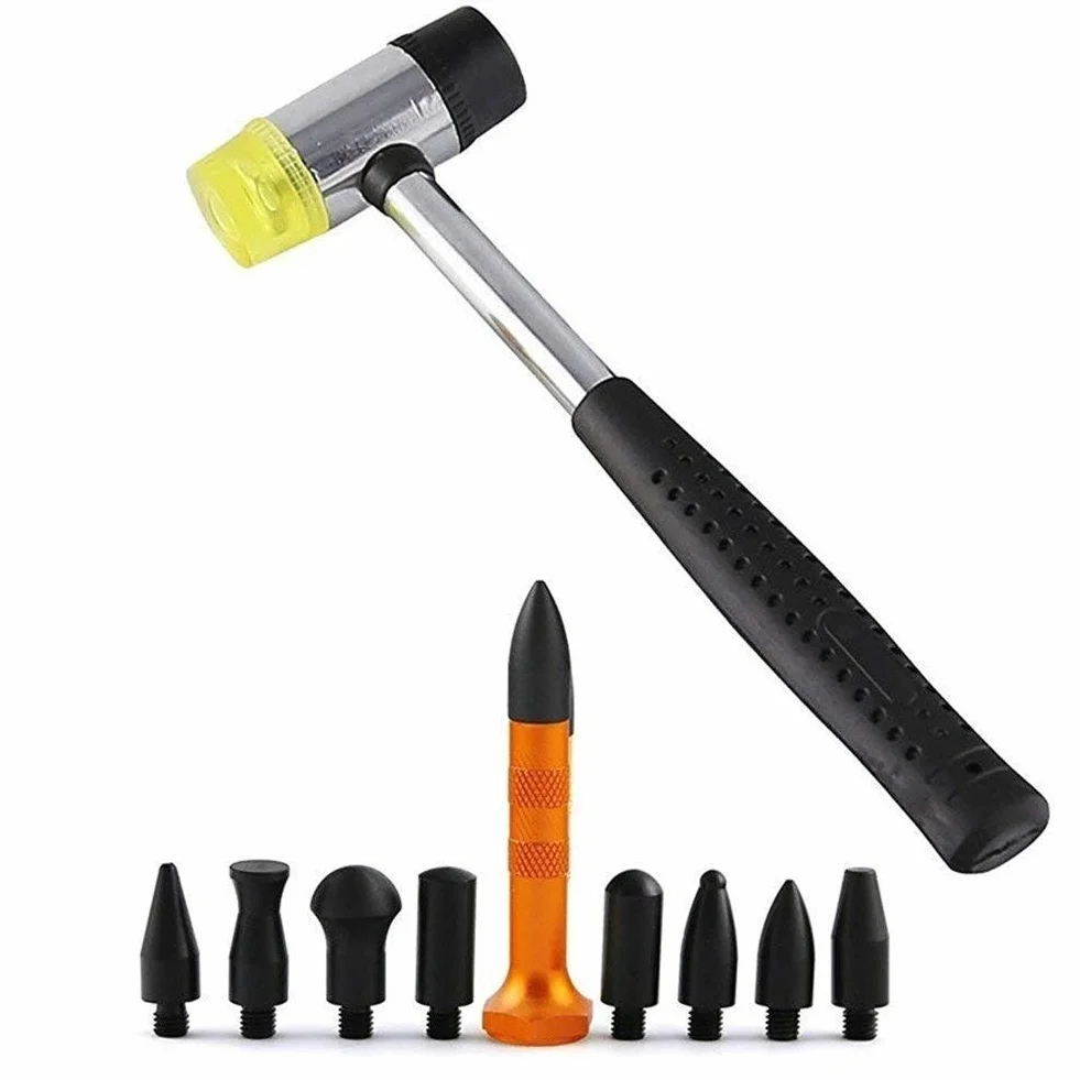 Kit riparazione ammaccature senza vernice 10 pezzi martello gomma punte tirabolli auto professionale rimozione grandine