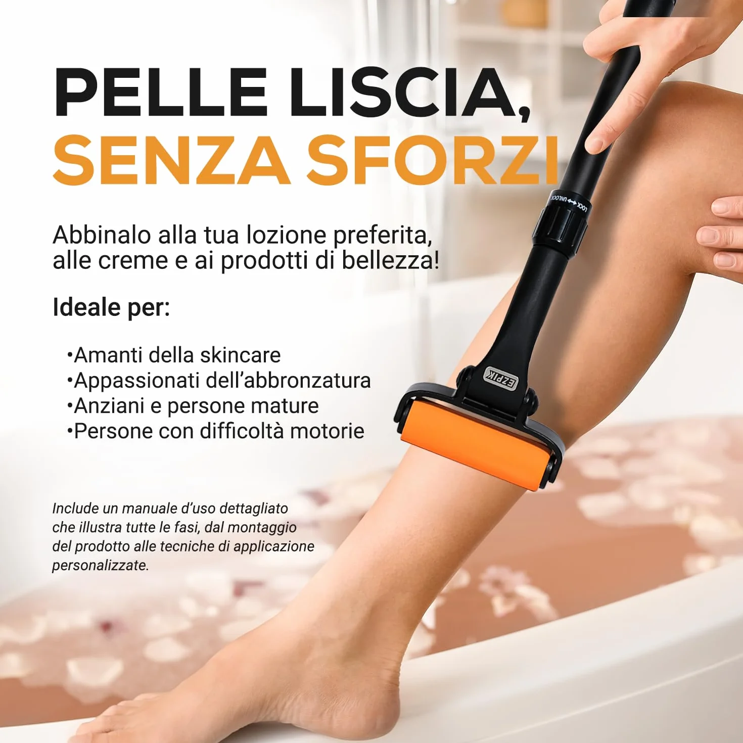 EZPIK Applicatore crema schiena estensibile 58 cm design curvo per anziani mobilità ridotta