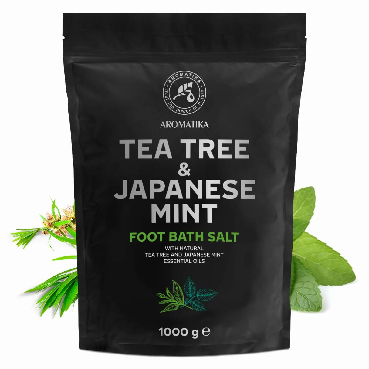 Sale per Pediluvio con Olio Essenzialedi Melaleuca e Olio di Menta Giapponese 1000g - Pediluvio al Sale Marino Naturale - Pediluvio per Piedi Secchi - Pedicure - Sali Profumati da Bagno