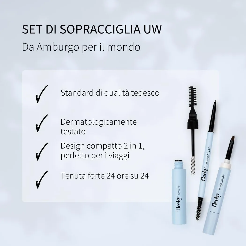 Fleeky - Set per sopracciglia Brow Fix, pomata e micropi, 3 in 1, forma perfetta ombreggiatura, riempimento e definizione per risultati naturali resistenti alle sbavature (marrone)