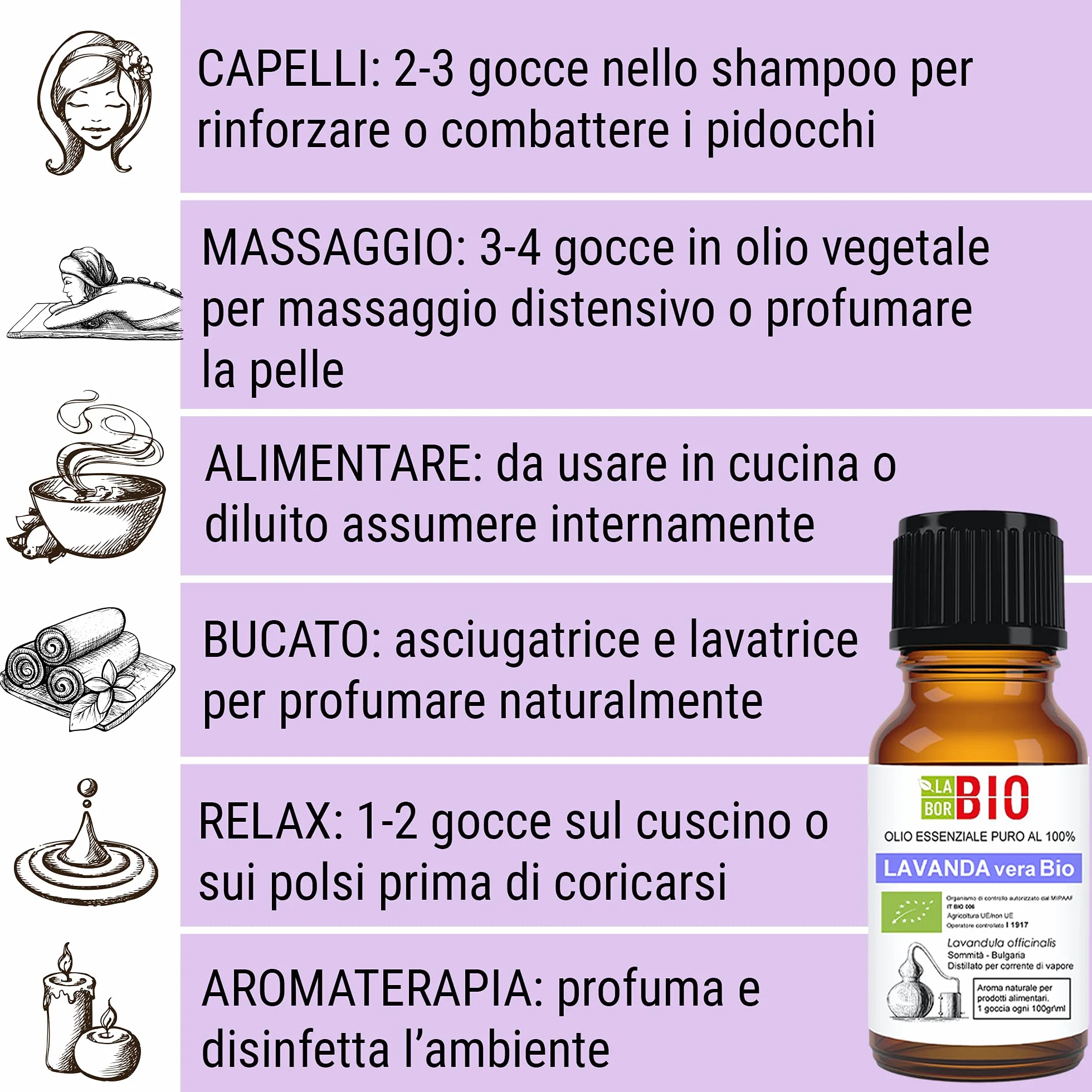 Lavanda vera Officinalis Bio Olio essenziale 100% Puro 10 ml - Laborbio