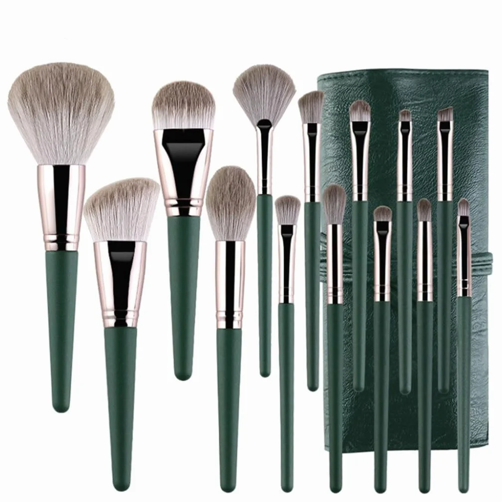 14 Pezzi Set di pennelli per Trucco Green Cloud Set Completo di pennelli per ombretto per fondotinta in Polvere