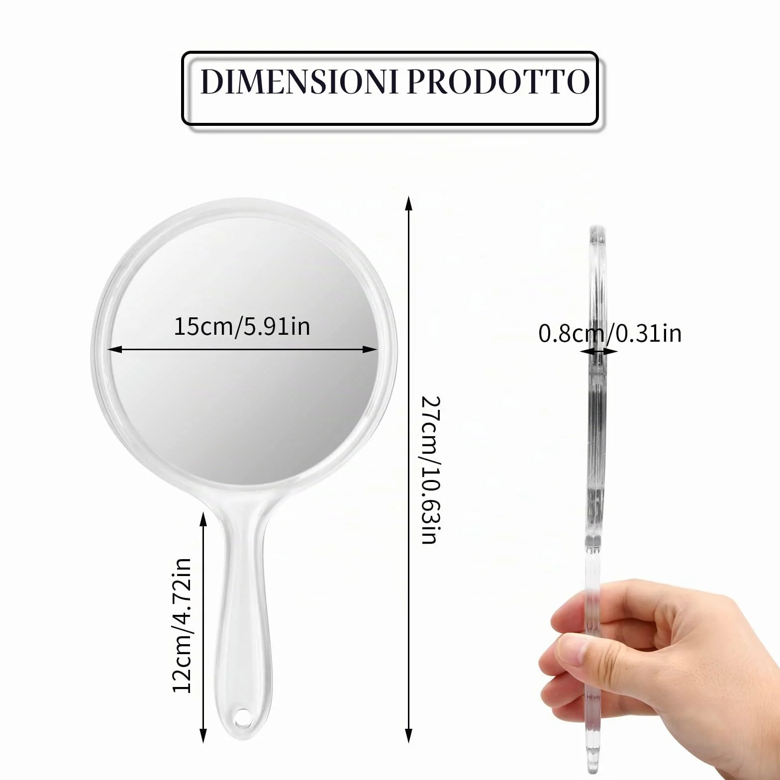 Specchio a Mano Bifacciale con Ingrandimento 1X/3X Rotondo Cosmetico per Trucco