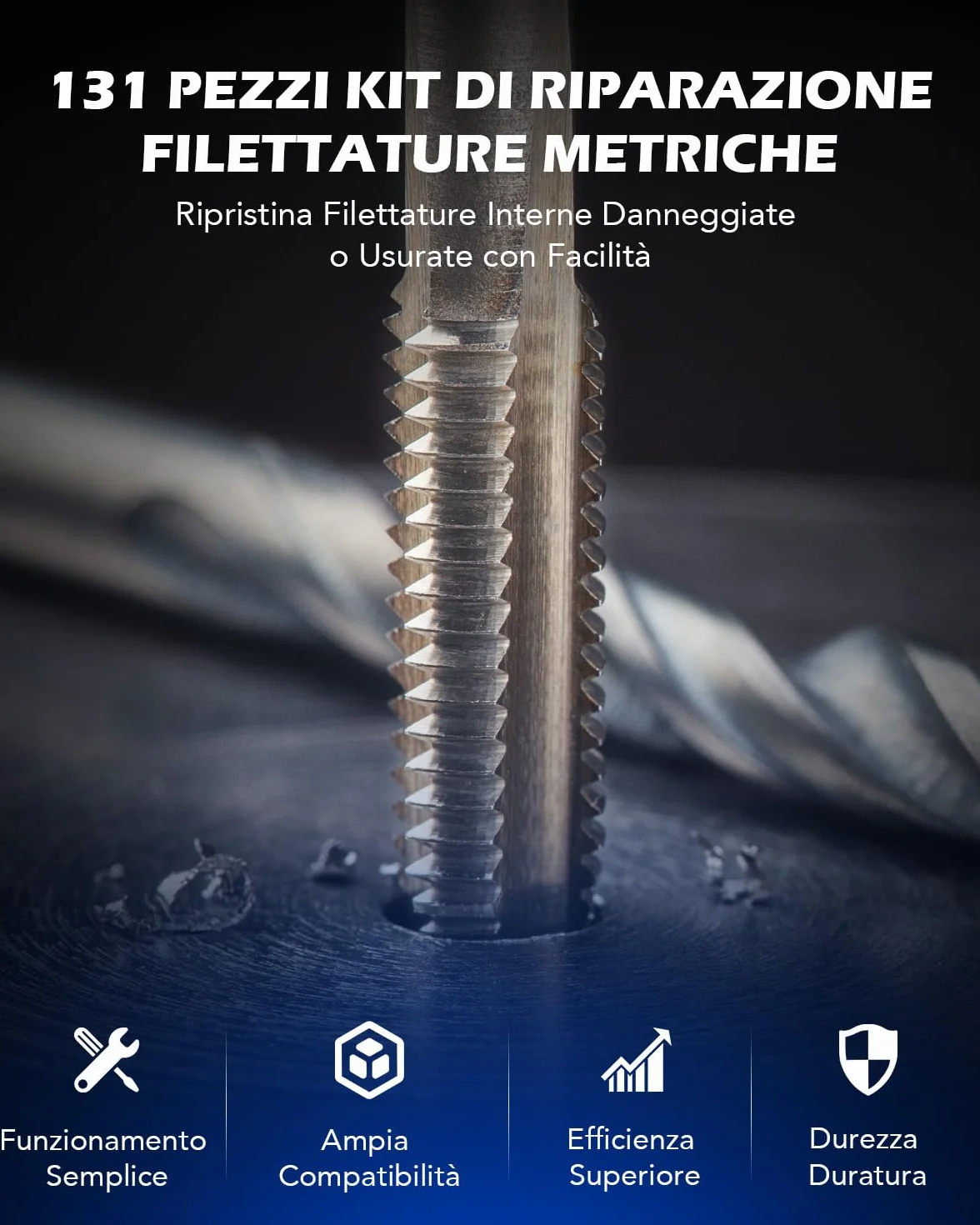Orion Motor Tech 131 Pezzi Kit Riparazione Filettatura, Utensili Filetti Metrici Interni M5 M6 M8 M10 M12