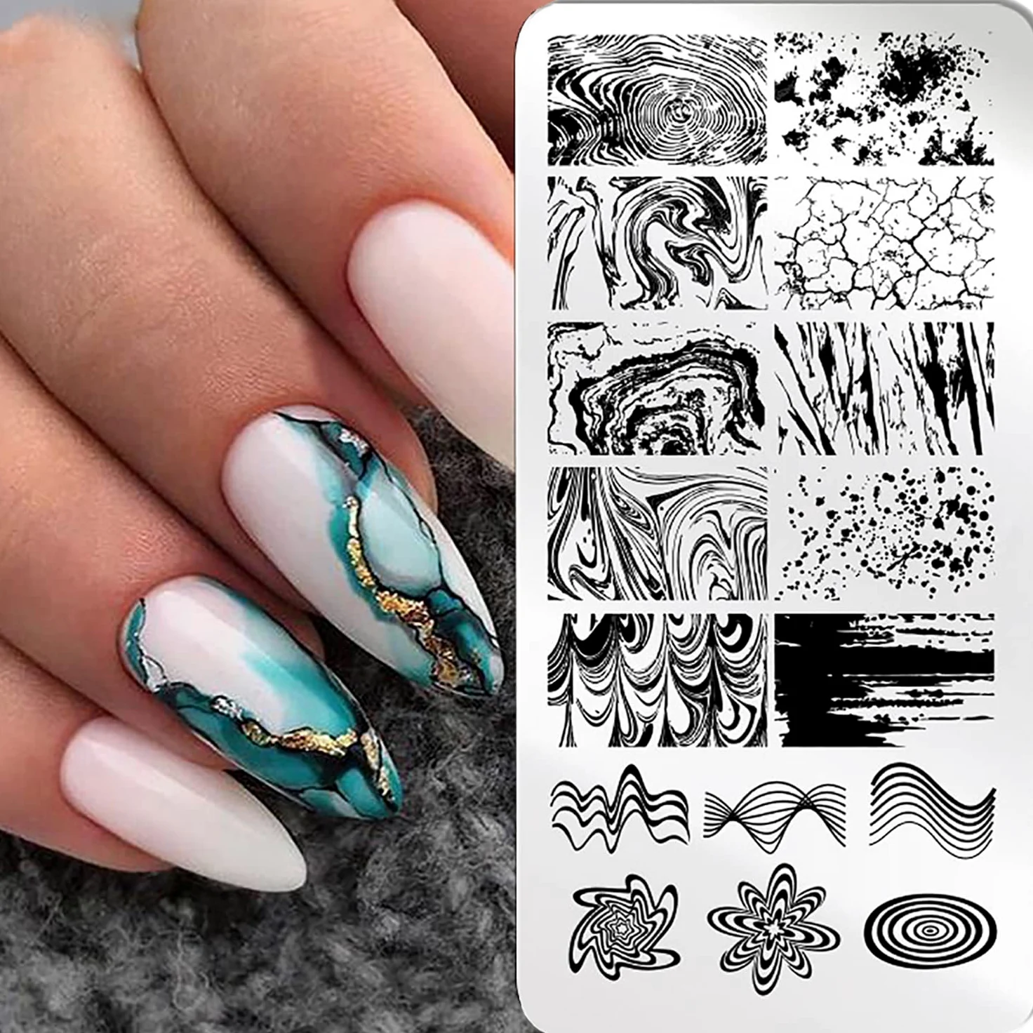 3 Pezzi Nail Stamping Piastre Francese Marmo A Strisce Nail Art Stampaggio Modello Marmorizzazione In Acciaio Inox Nail Design Stencil Strumenti