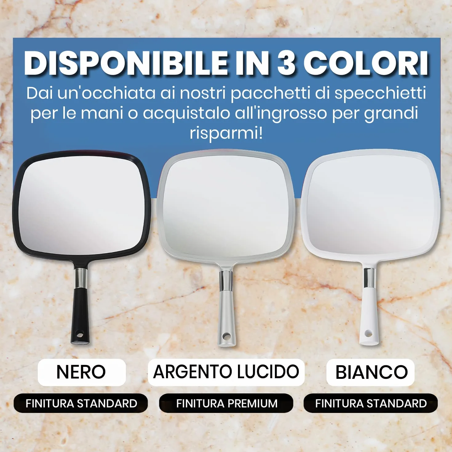Mirrorvana Specchio portatile con manico ergonomico 23 x 33 cm bianco