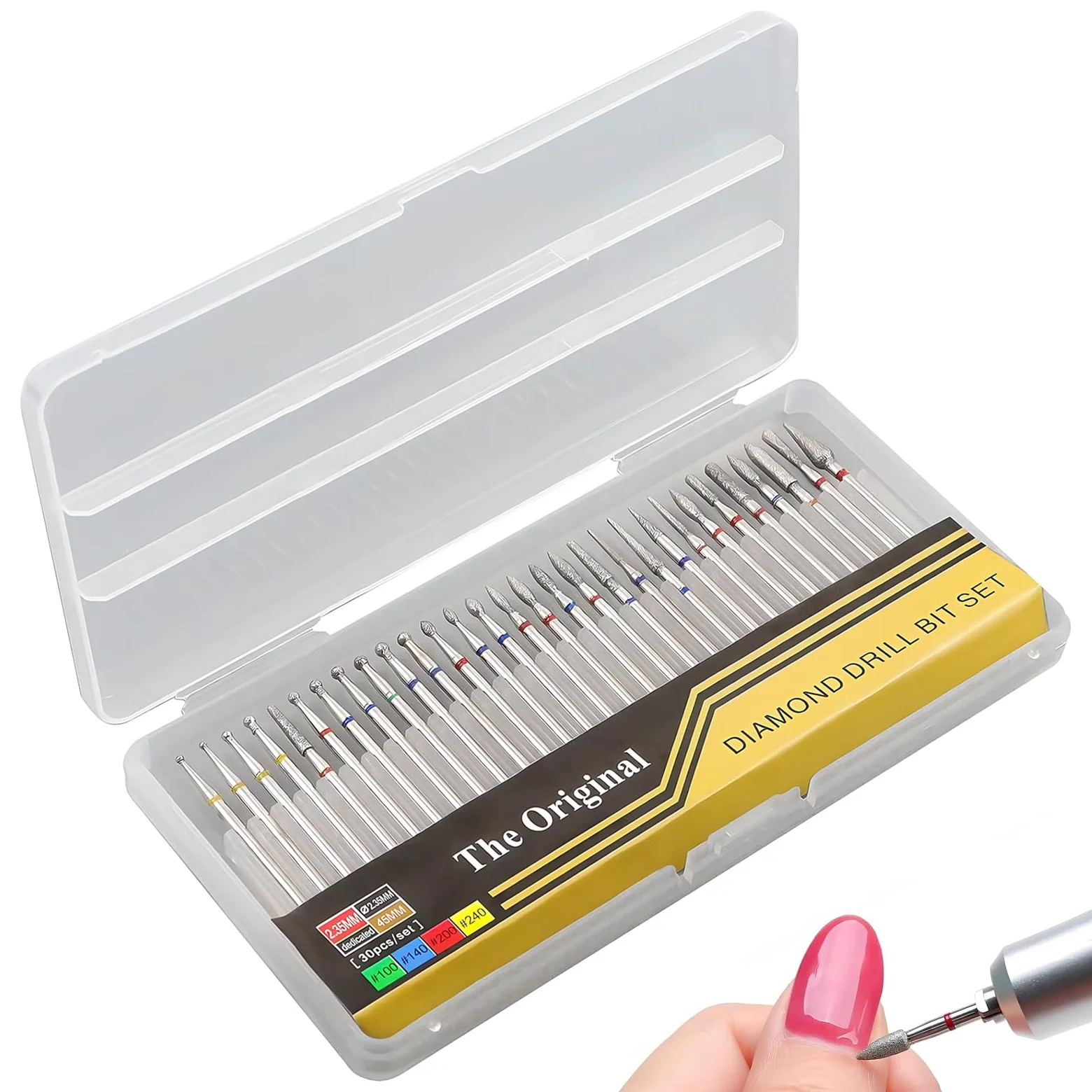 Set di 30 punte per fresa per unghie, fresa per unghie, punte per cuticole con aste da 3/32 pollici per manicure, cura delle unghie, mani e piedi
