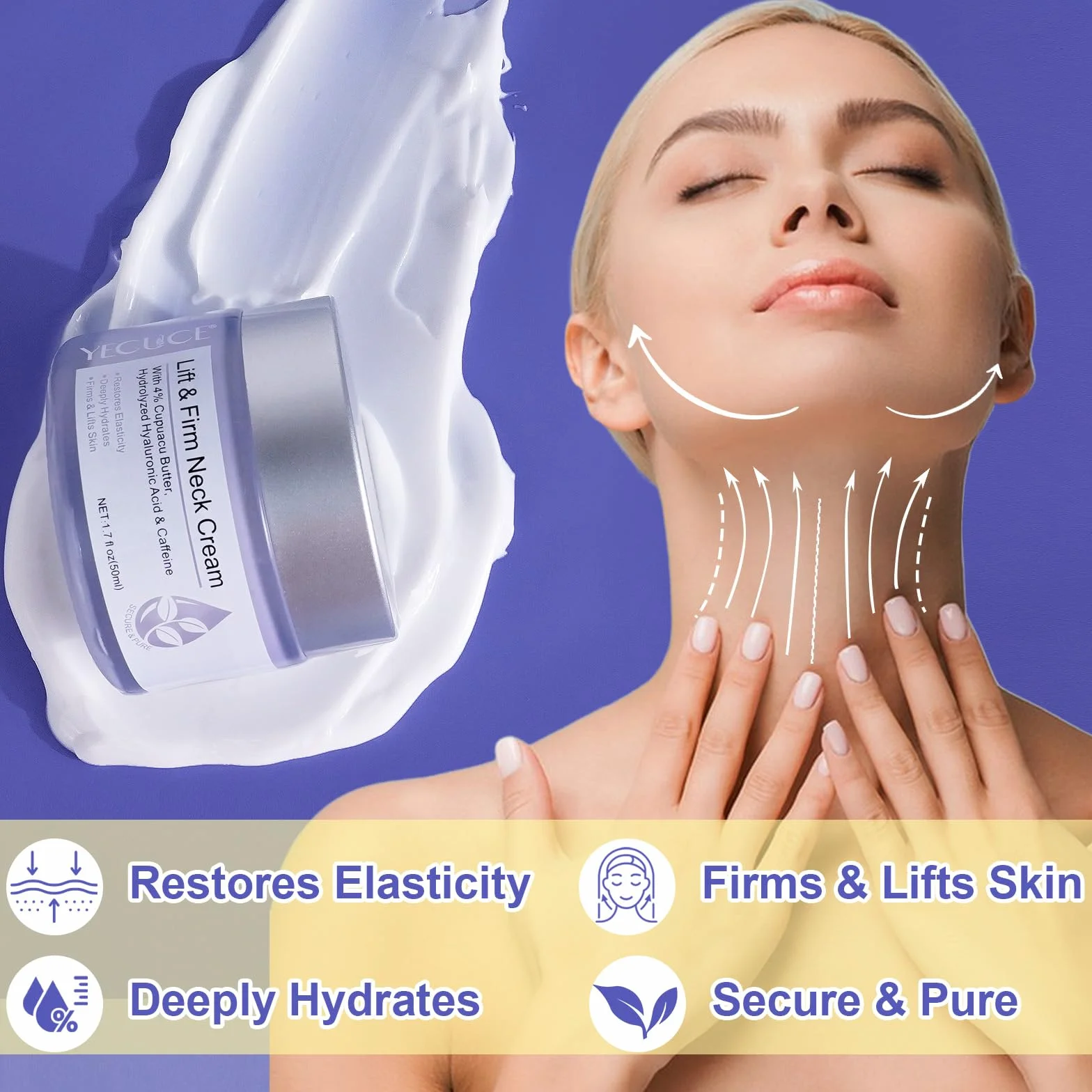 Crema Rassodante per il Collo, Crema per il Collo Con Complesso Rassodante Riparatore Proattivo, Crema per il Doppio Mento, Crema Collo e Décolleté Lifting, Idratante, Anti-invecchiamento, 50ml
