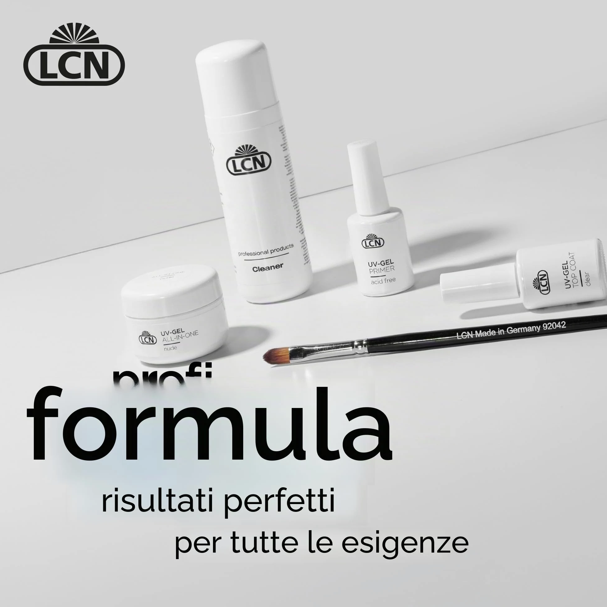 LCN Set di base in gel UV, set per nail art per principianti per unghie in gel, pacchetto completo per unghie perfette, con lampada LED UV, vegano, privo di acidi e HEMA