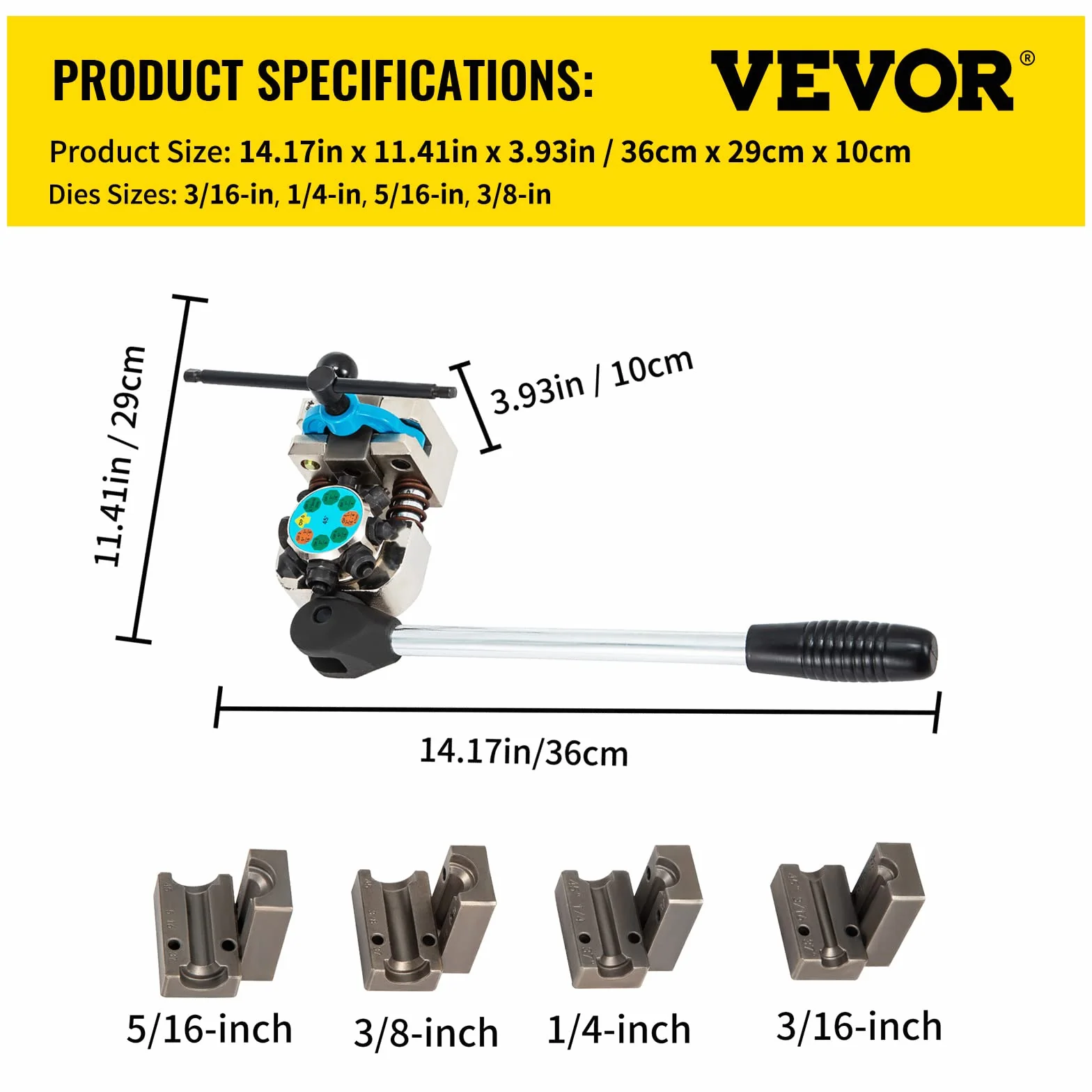 VEVOR Strumento per svasare linea freno, svasatore singolo doppio bolla 45 gradi per tubi 3/16", 1/4", 5/16", 3/8", adatto per linee metallo morbido rame