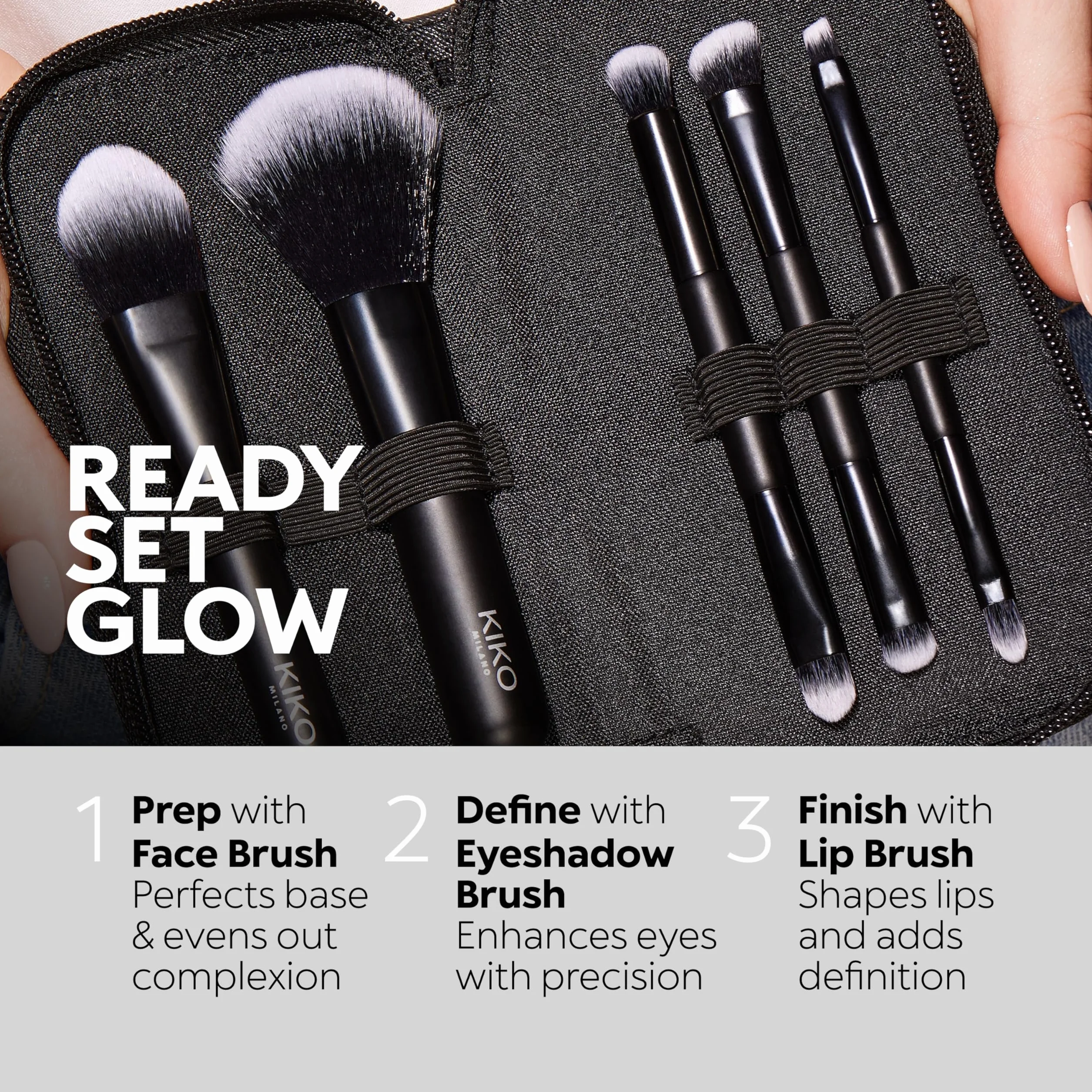 KIKO Milano Travel Brush Set, Pochette Da Viaggio Con 5 Pennelli Professionali